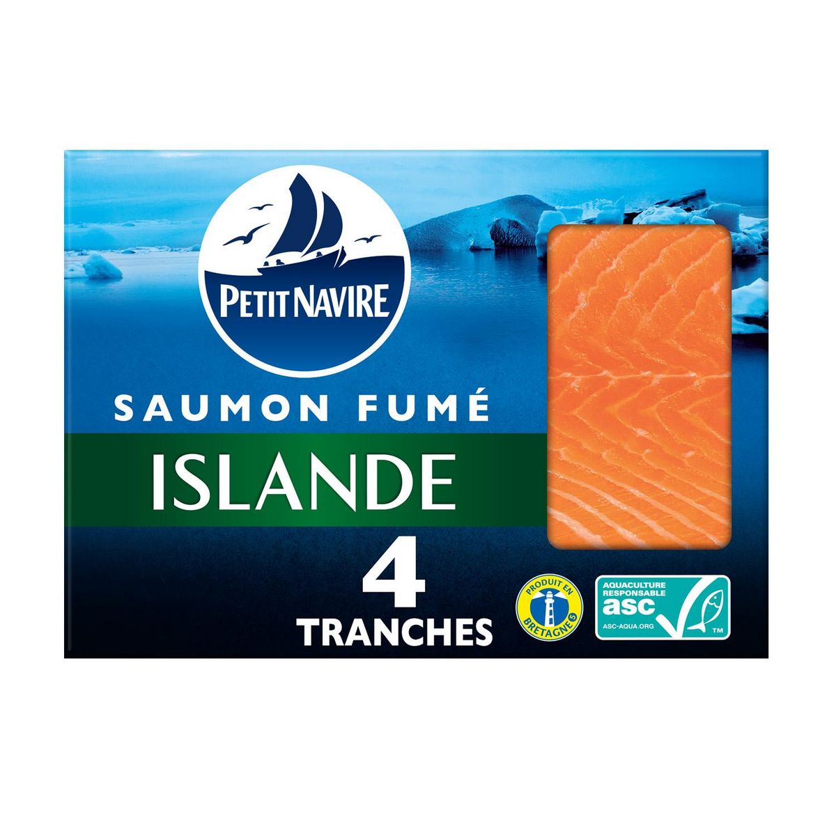 PETIT NAVIRE Saumon Atlantique élevé en Islande fumé ASC 4 tranches 120g