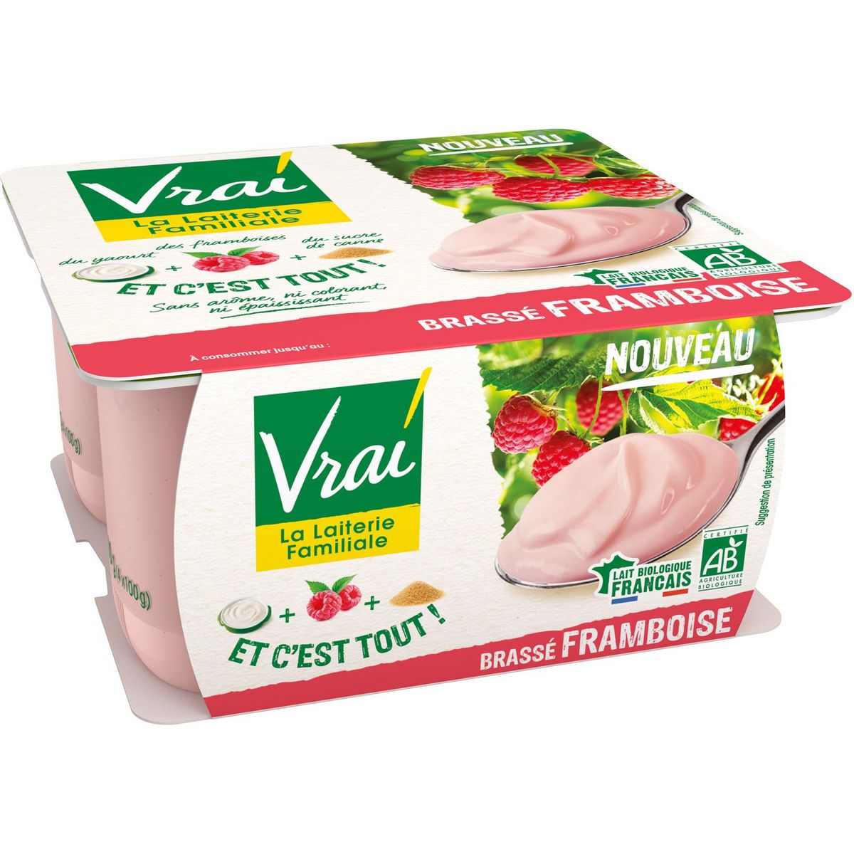 VRAI Yaourt brassé framboise bio 4x100g