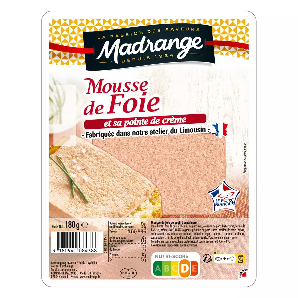 MADRANGE Mousse de foie et pointe de crème 180g