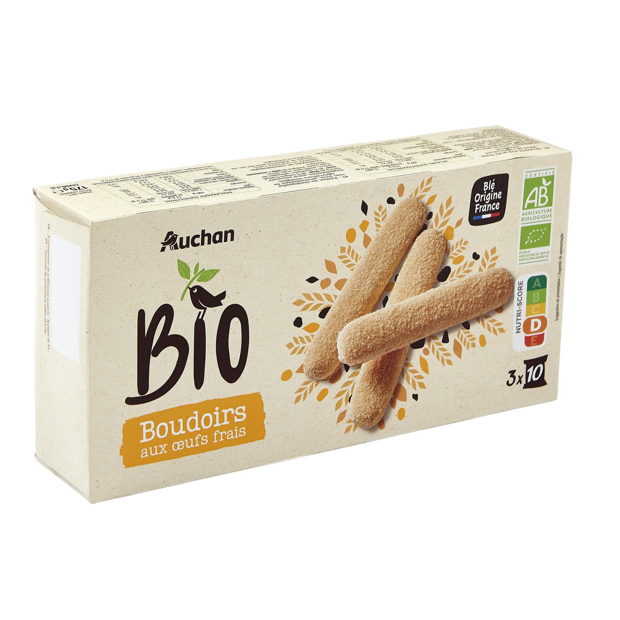 Voir la diapositive 2 : AUCHAN BIO Boudoirs aux œufs frais 175g
