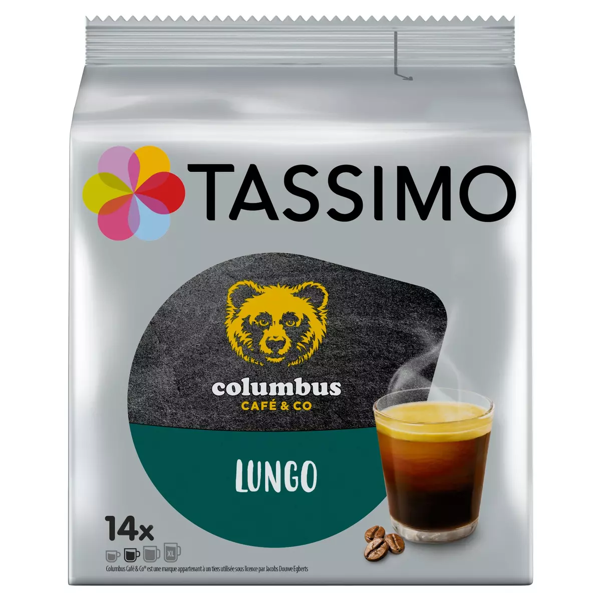 TASSIMO Dosettes de café columbus lungo 14 dosettes 90g