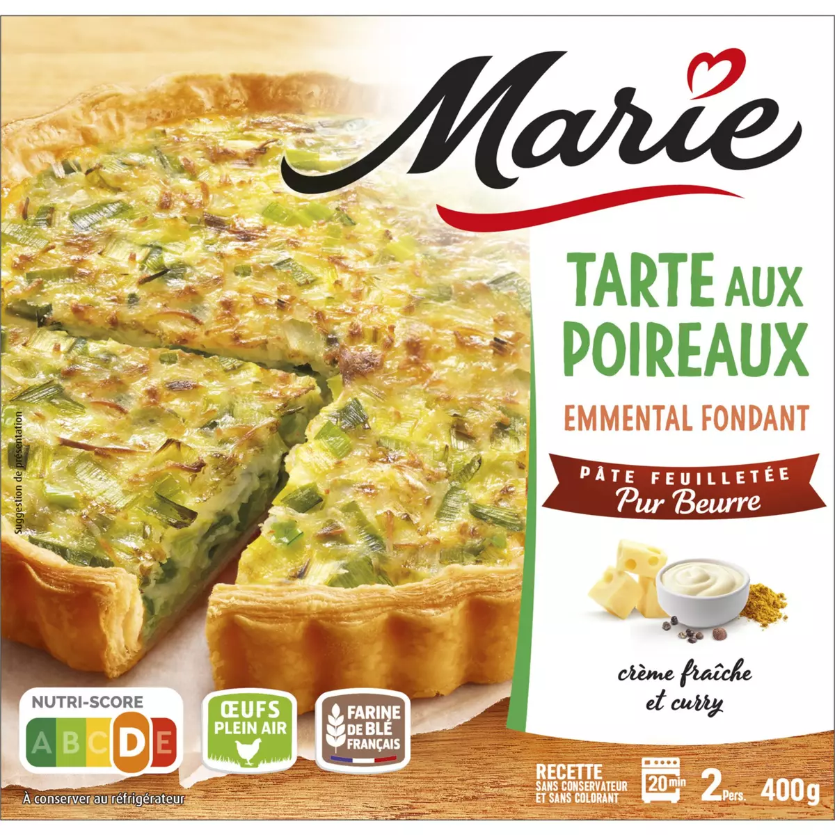 MARIE Tarte poireaux emmental fondant touche de crème fraîche 2 portions 400g