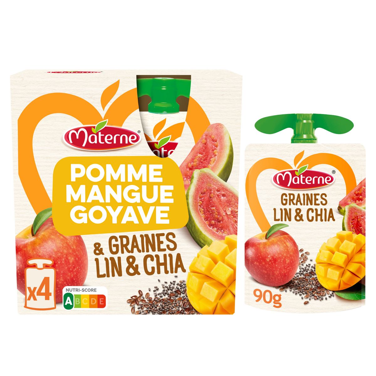 MATERNE Dessert gourdes pomme mangue goyave graines lin et chia sans sucre ajouté 4x90g