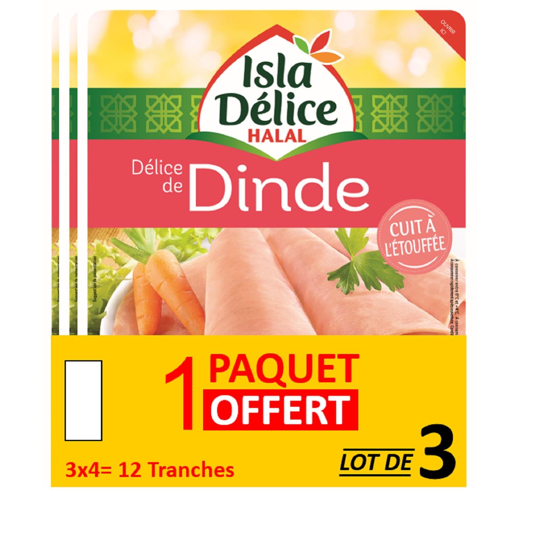 ISLA DELICE Délice de dinde halal 12 tranches dont 4 offertes 3x160g