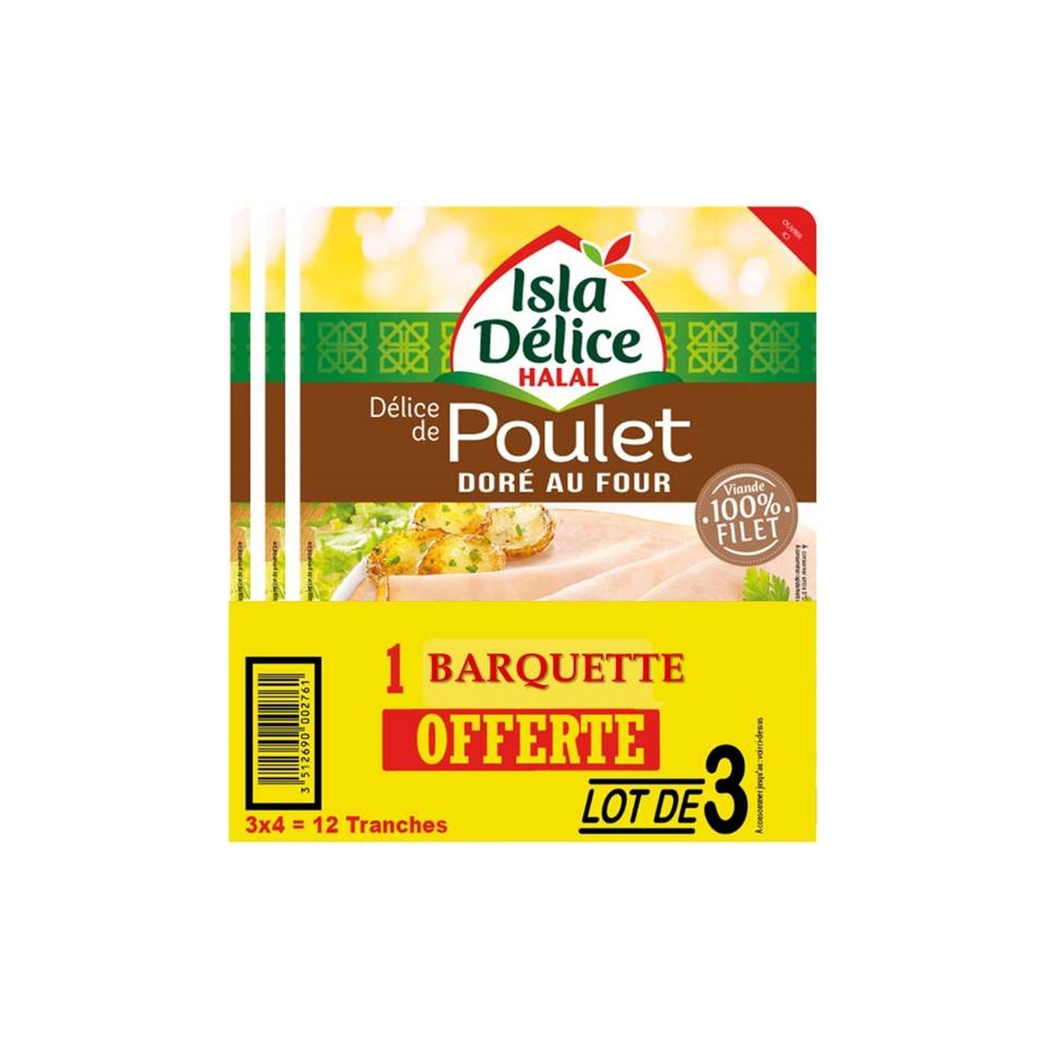 ISLA DELICE Délice de poulet halal 12 tranches dont 4 offertes 3x120g