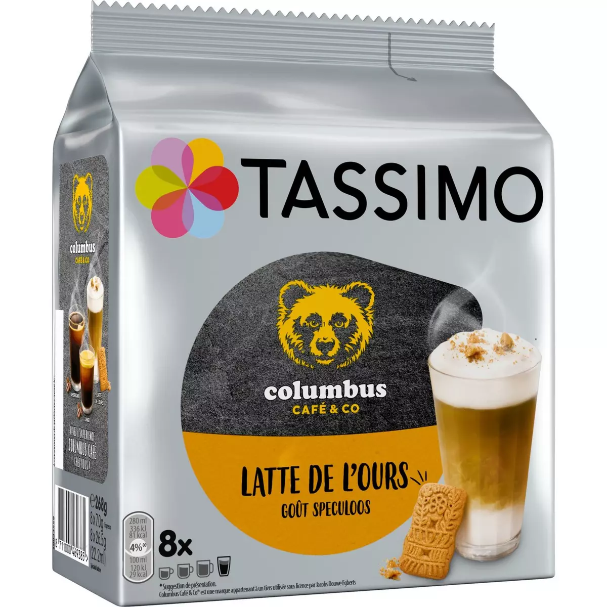TASSIMO Columbus Dosette de café au lait goût spéculoos 8 dosettes 268g pas  cher 
