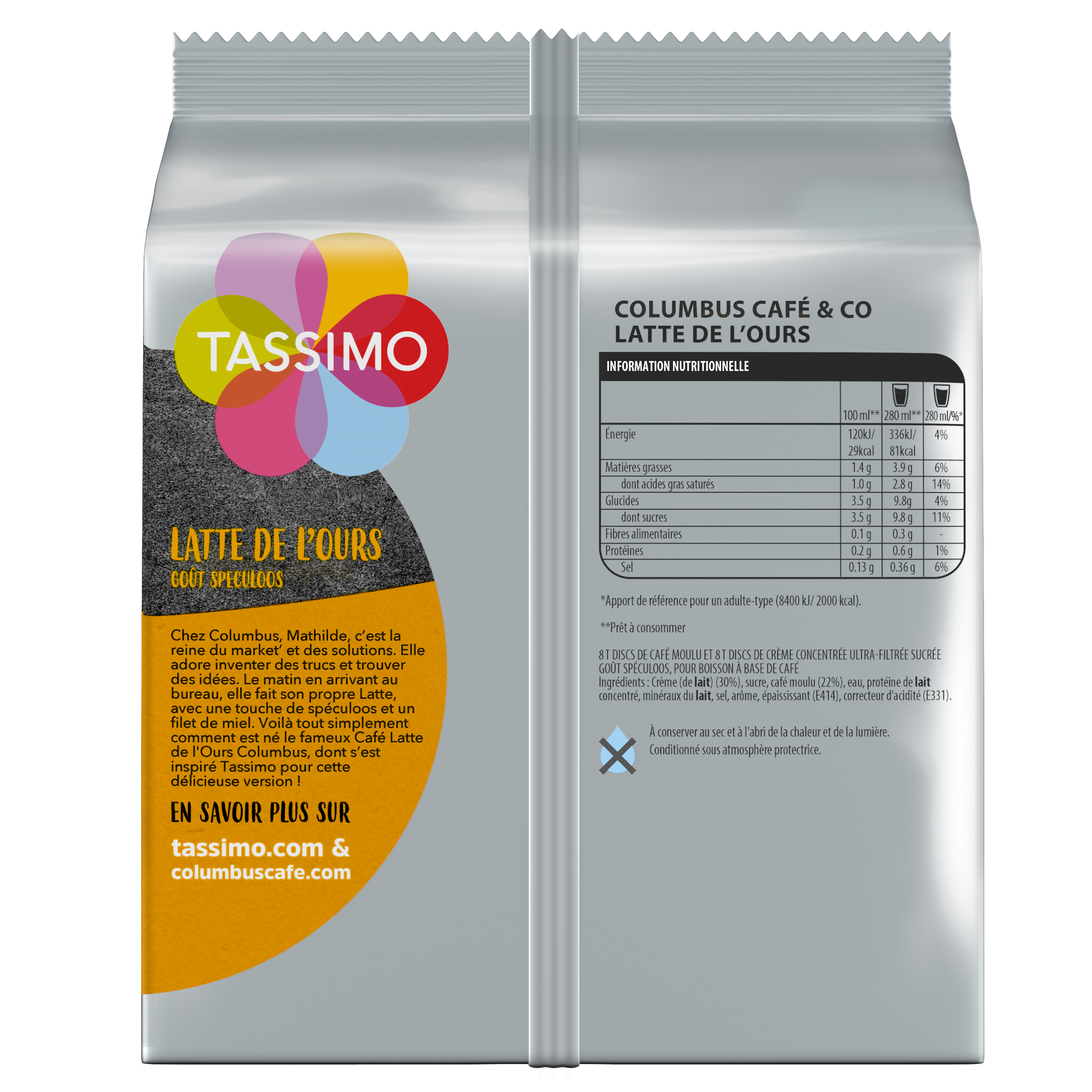 Voir la diapositive 2 : TASSIMO Columbus Dosettes de café au lait goût spéculoos 8 dosettes 268g