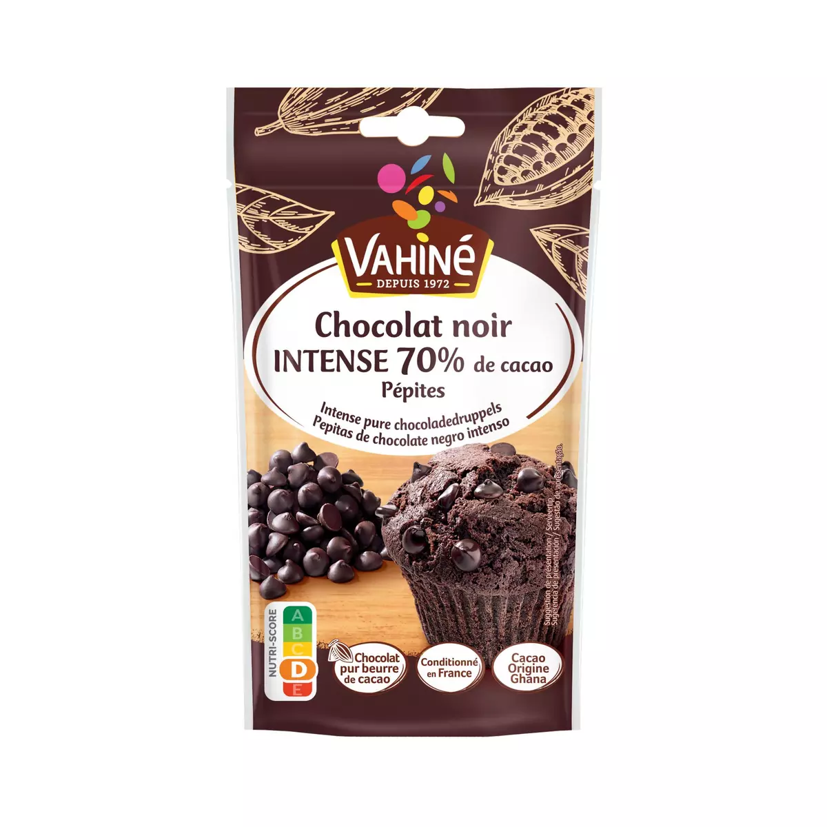 VAHINE Pépites de chocolat noir intense 70% 100g