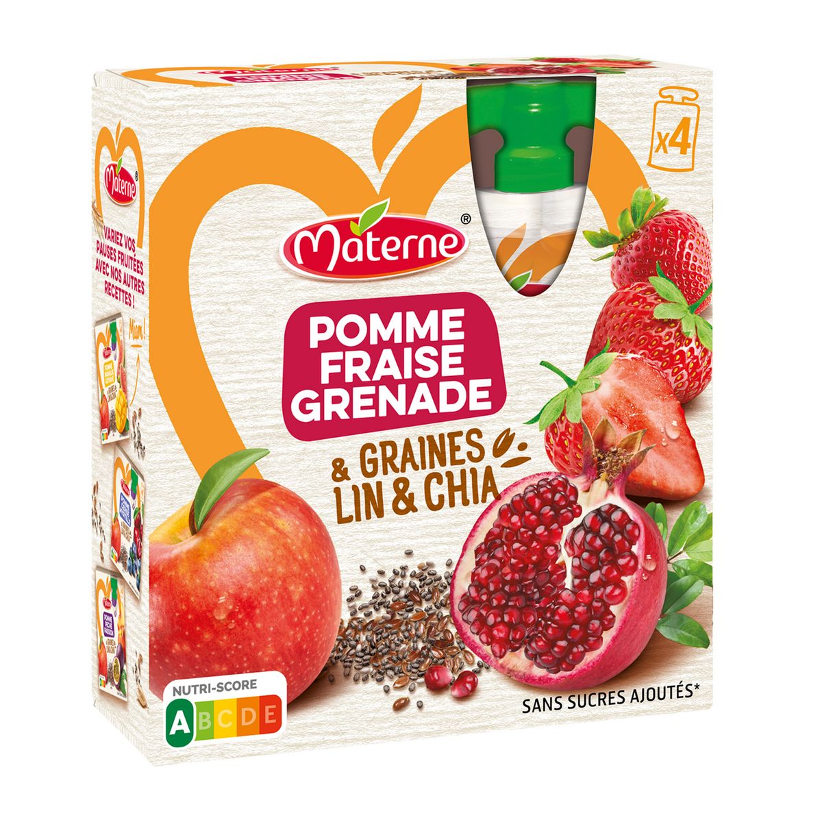 MATERNE Dessert gourdes céréales graines pomme fraise sans sucres ajoutés 4x90g