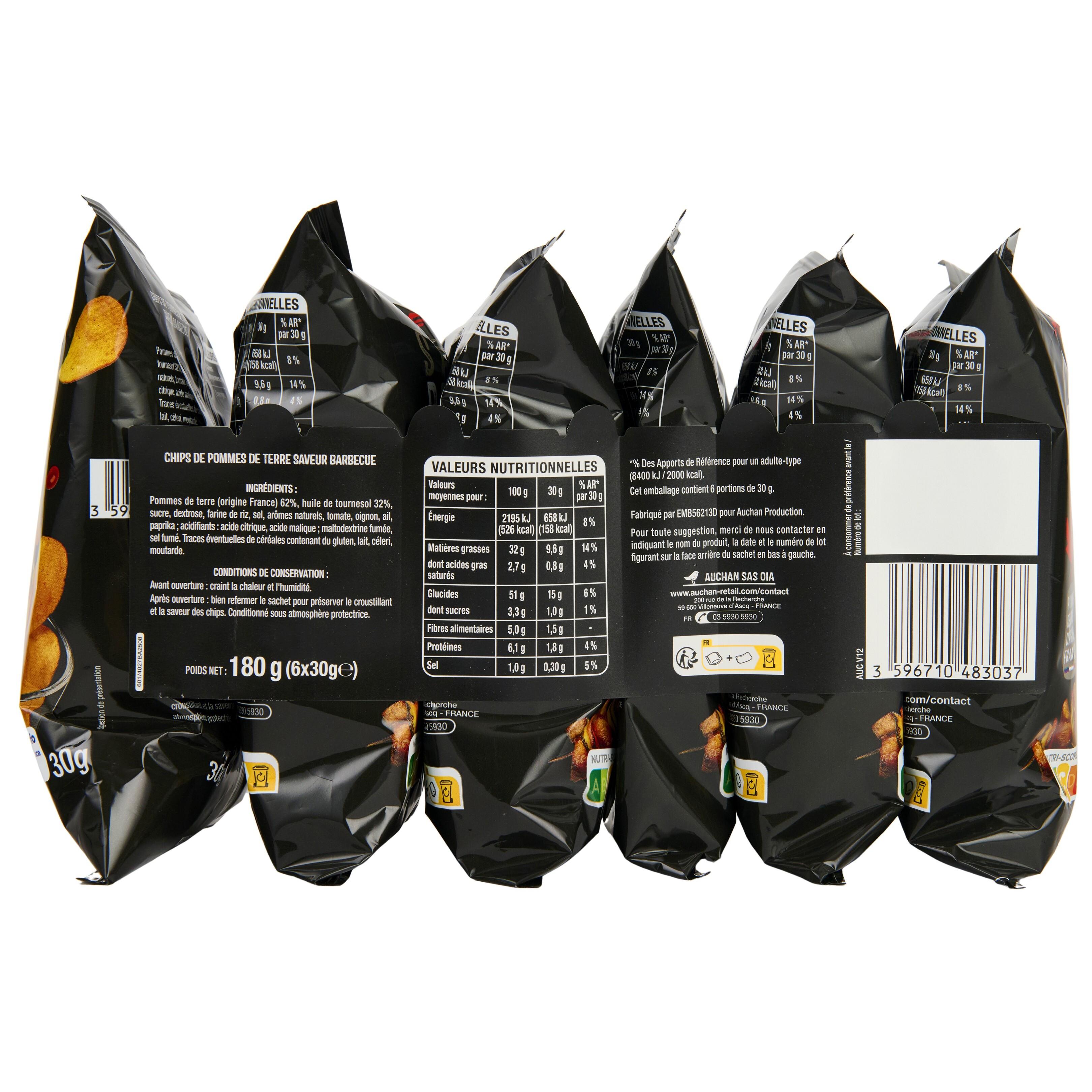 Voir la diapositive 3 : AUCHAN Chips au barbecue 6x30g