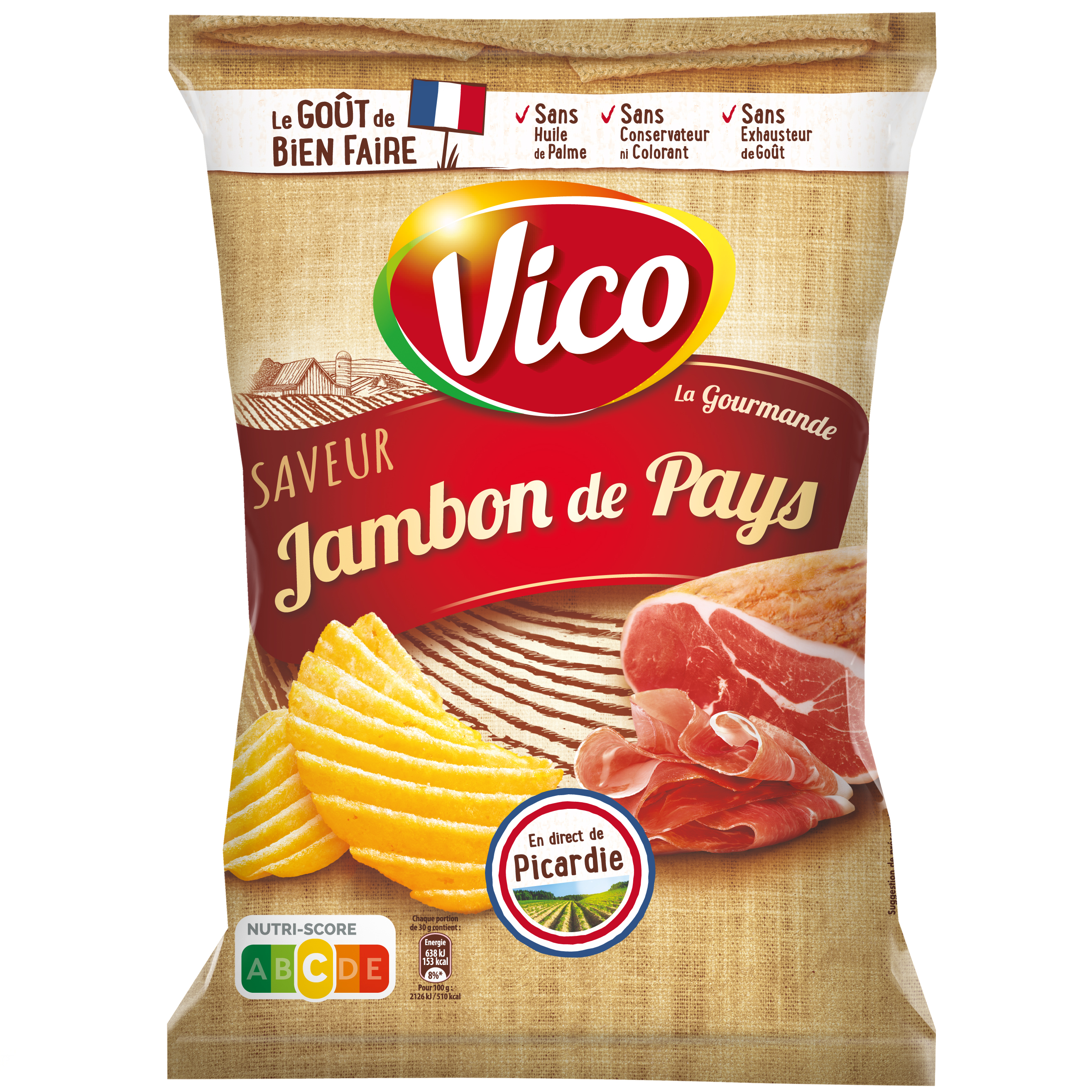 Voir la diapositive 2 : VICO Chips gourmande saveur jambon du pays 120g