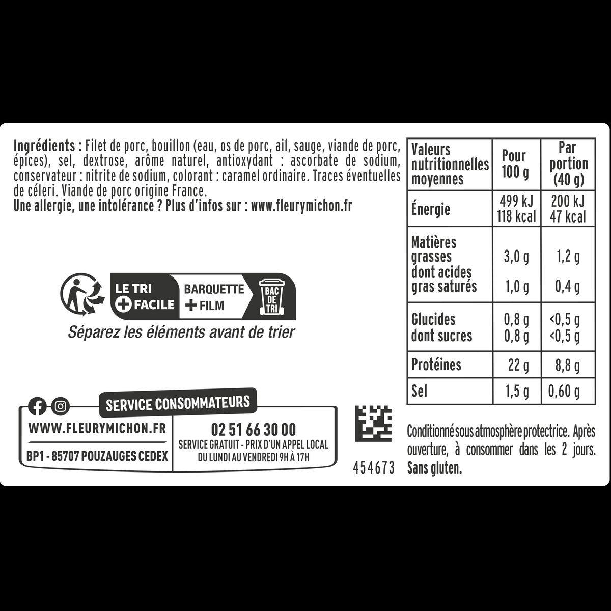 FLEURY MICHON Rôti de porc extra tendre 4 tranches 160g