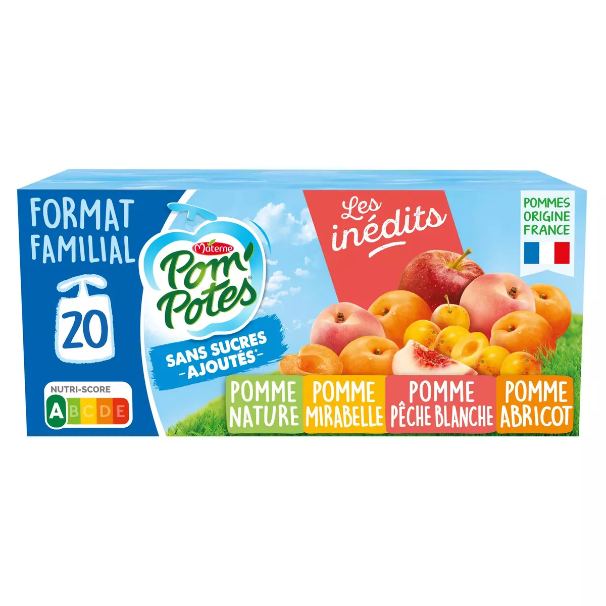 POM'POTES Gourdes compote pomme mirabelle pêche abricot sans sucres ajoutés 20x90g