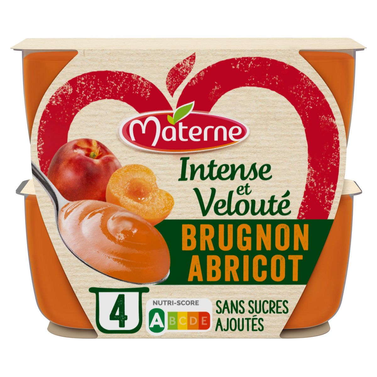 MATERNE Coupelles de compotes de brugnon et abricot sans sucres ajoutés 4x100g