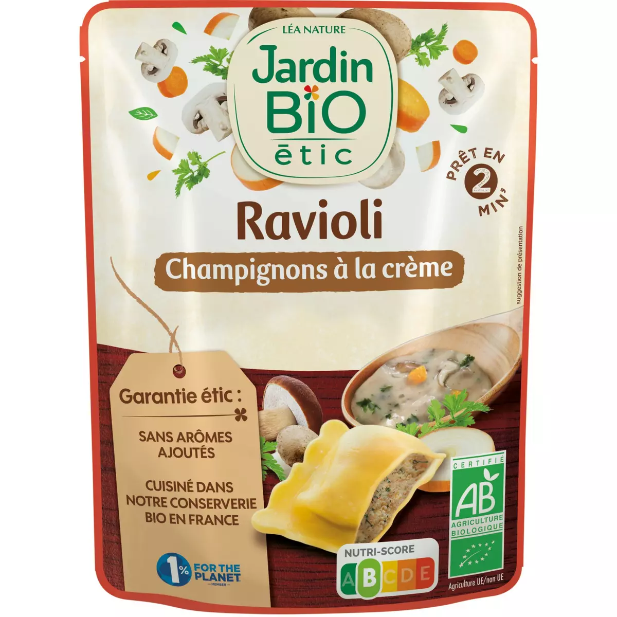 JARDIN BIO ETIC Ravioli champignons à la crème sachet express 250g