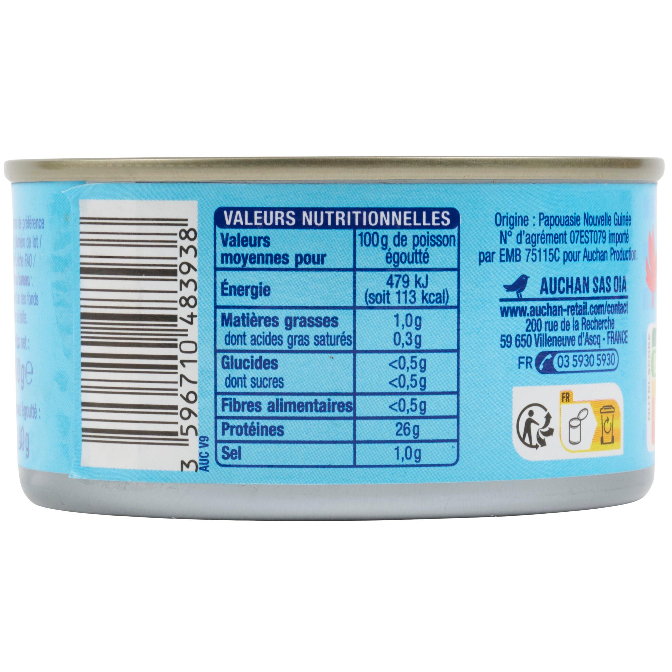 Voir la diapositive 2 : AUCHAN CULTIVONS LE BON thon listao entier au naturel 140g