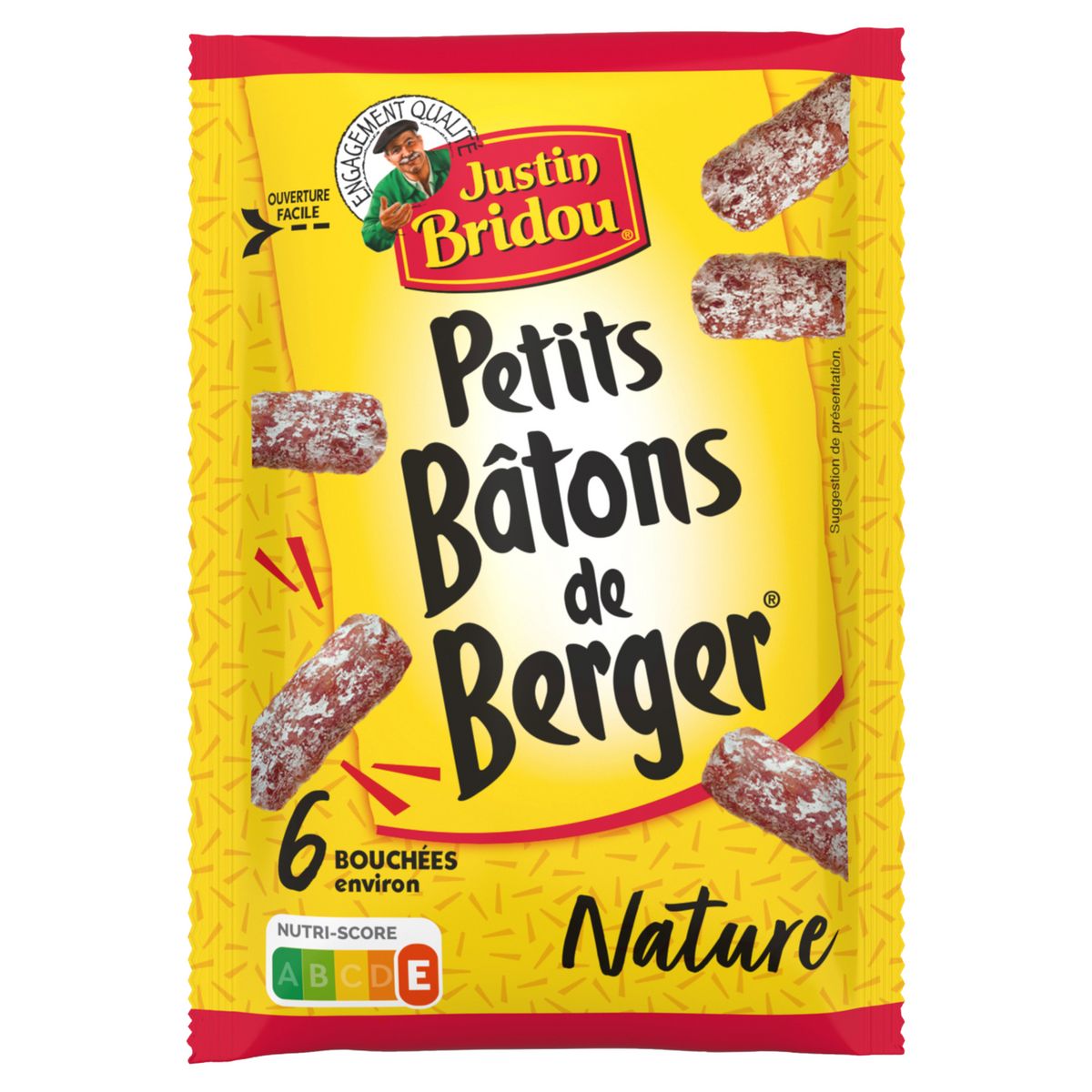 JUSTIN BRIDOU Petits bâtons de berger saucisson nature 6 pièces environ 35g