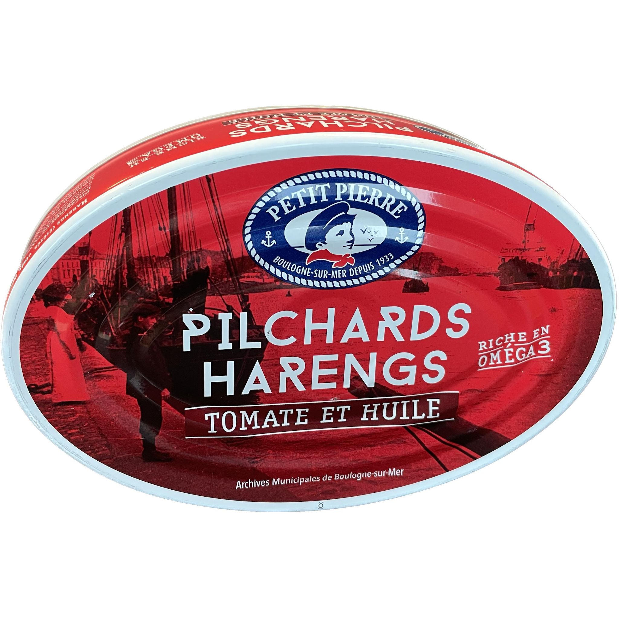Voir la diapositive 2 : PETIT PIERRE Pilchards Harengs à la tomate et huile 367g
