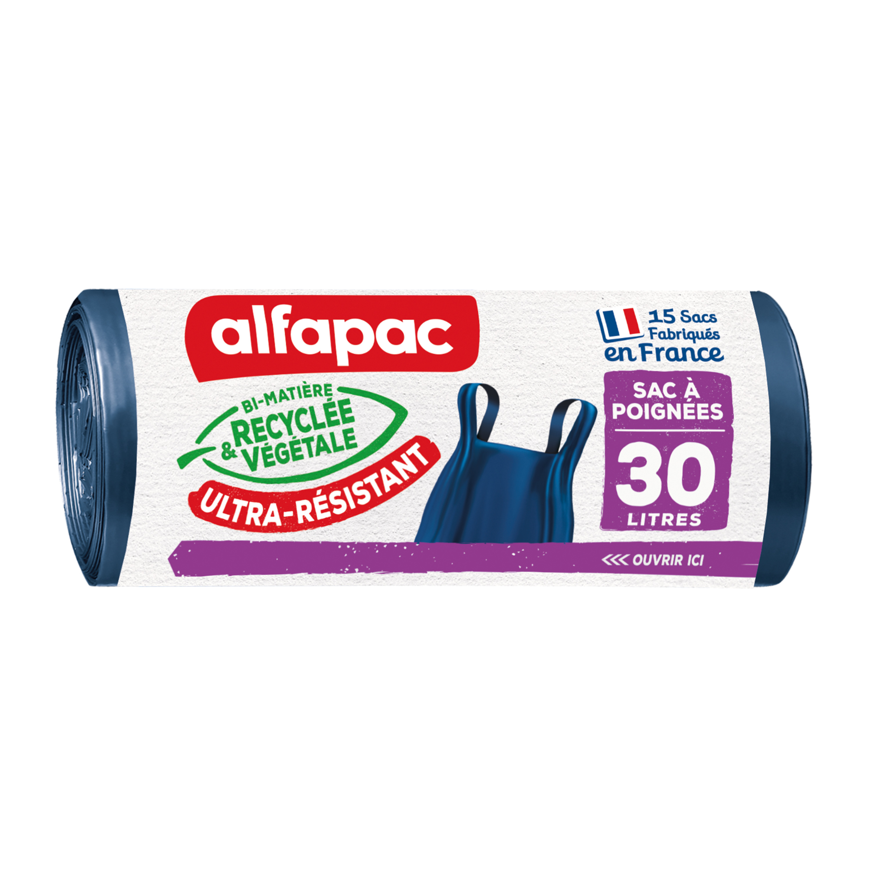 Voir la diapositive 2 : ALFAPAC Sacs poubelle ultra résistants à poignées 30L 15 sacs