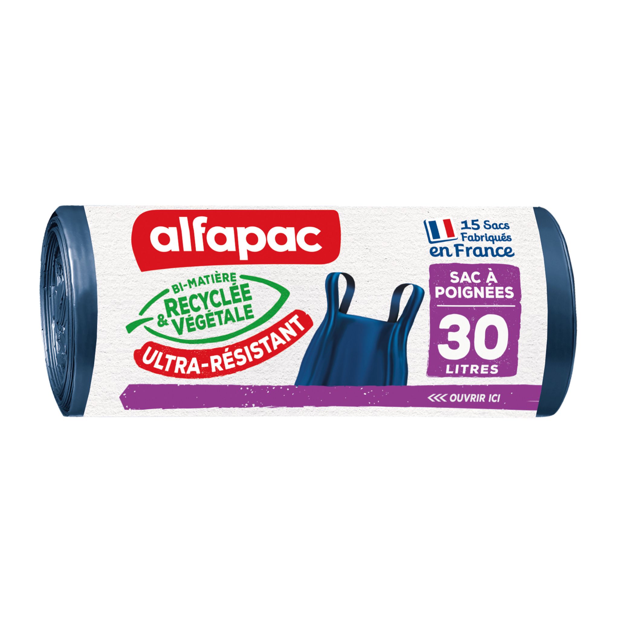 Voir la diapositive 2 : ALFAPAC Sacs poubelle ultra résistants à poignées 30L 15 sacs