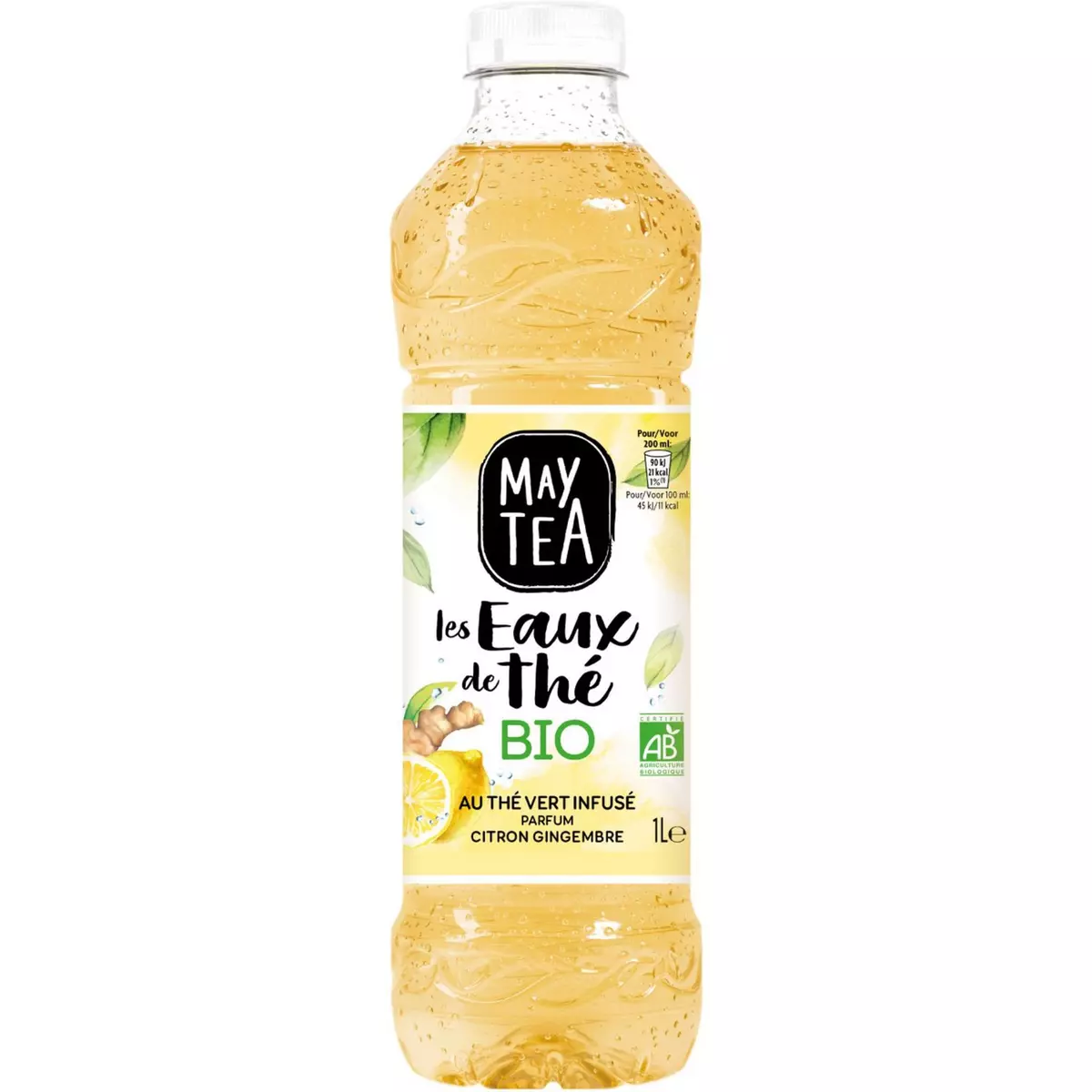 MAYTEA Eau de thé vert infusé citron gingembre bio 1l