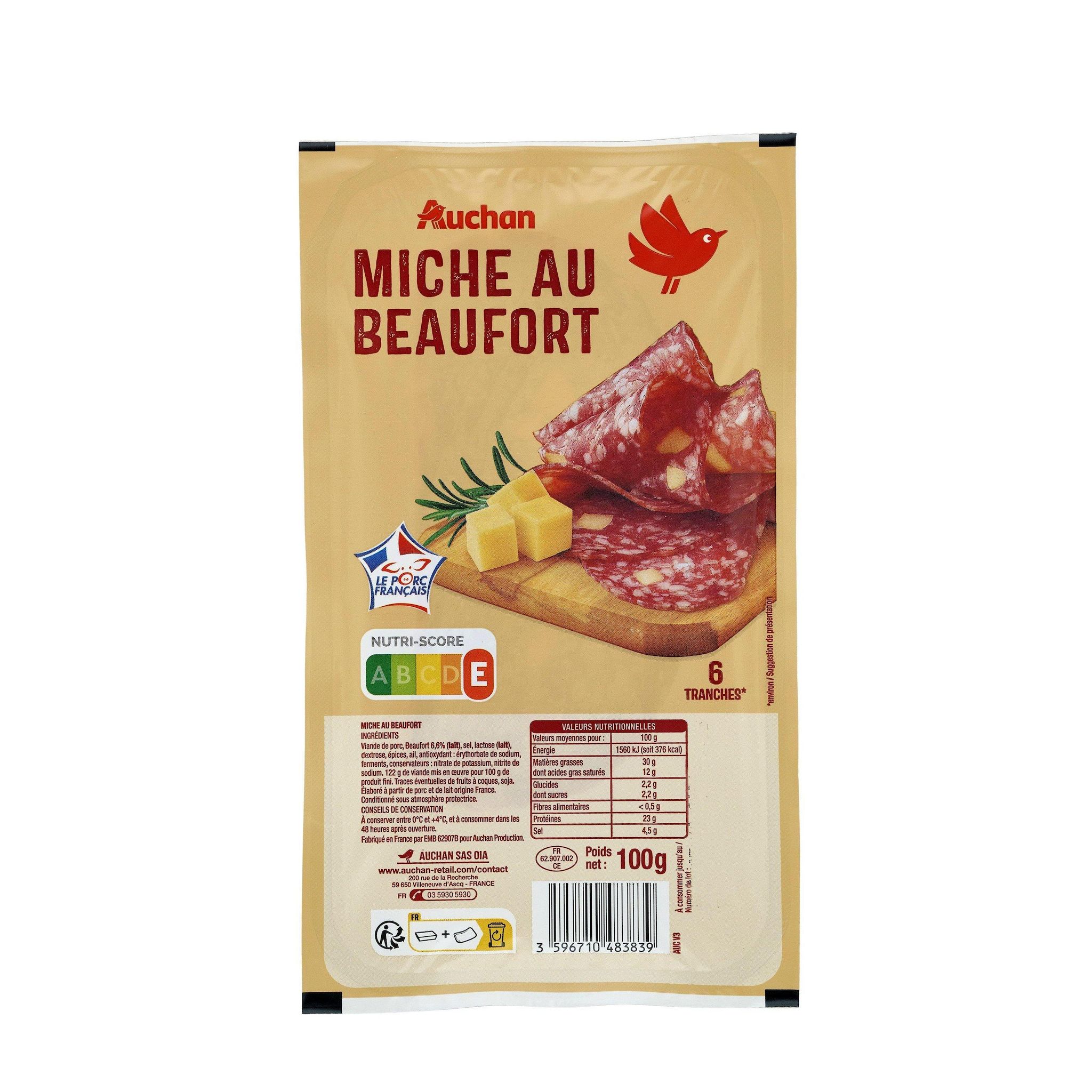 Voir la diapositive 2 : AUCHAN Miche au beaufort 6 tranches 100g