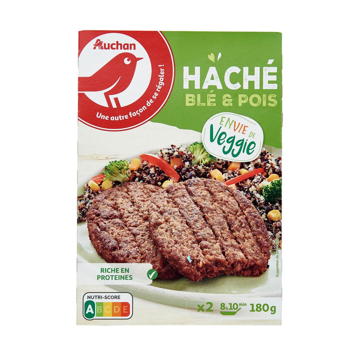 AUCHAN Veggie hachés blé et pois 2 pièces  180g