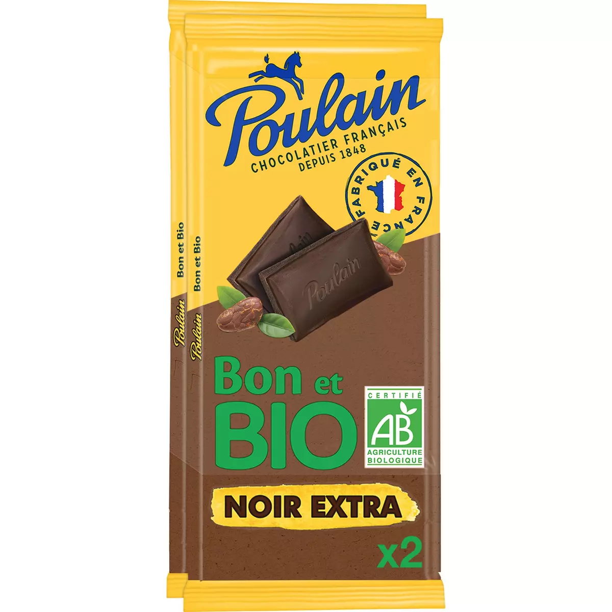 POULAIN Tablette de chocolat noir extra bio 2 pièces 2x85g