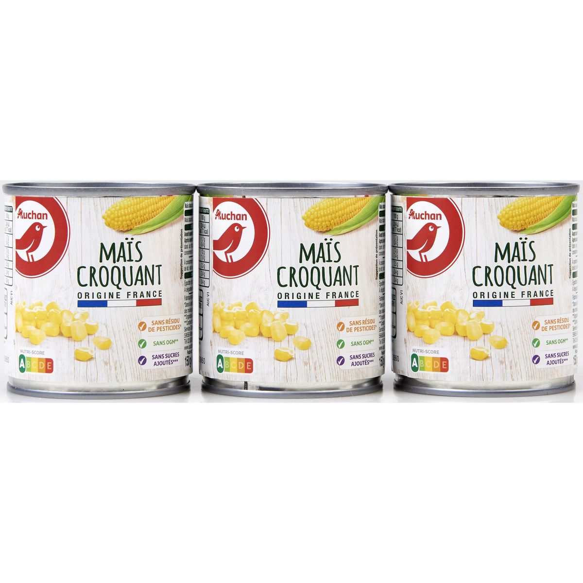 AUCHAN Maïs croquant sans résidu de pesticides 3x140g