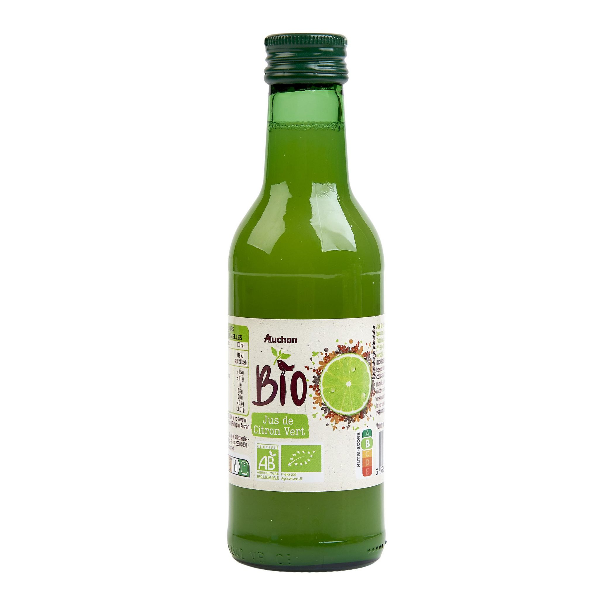 Voir la diapositive 2 : AUCHAN BIO Jus de citron vert bio 25cl