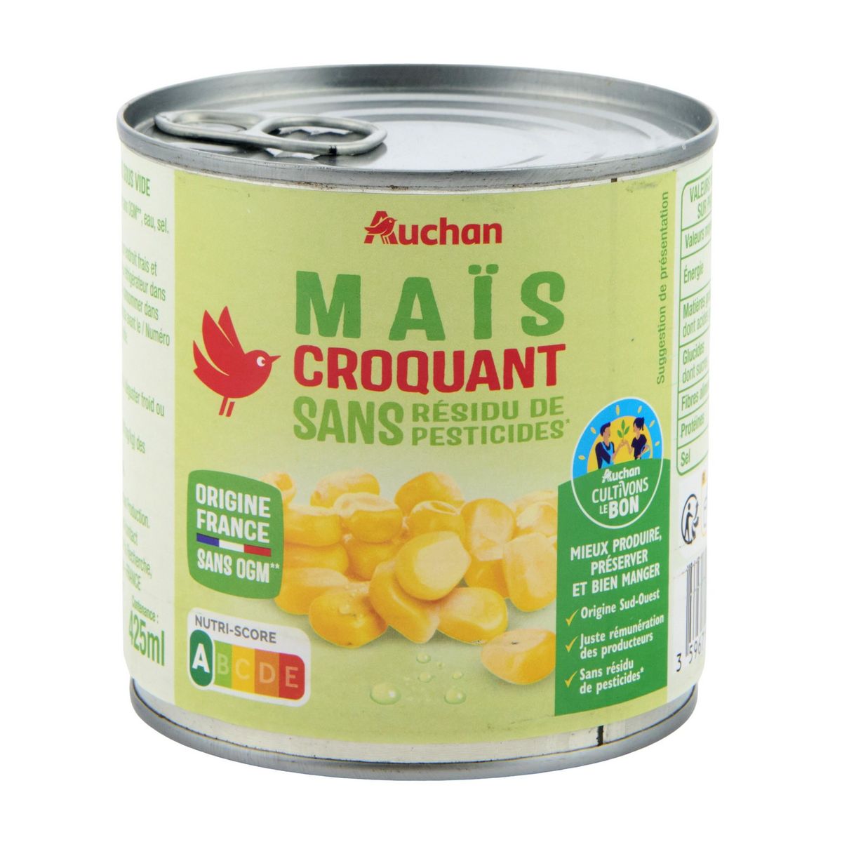 AUCHAN Maïs croquant sans résidu de pesticides sans OGM 285g