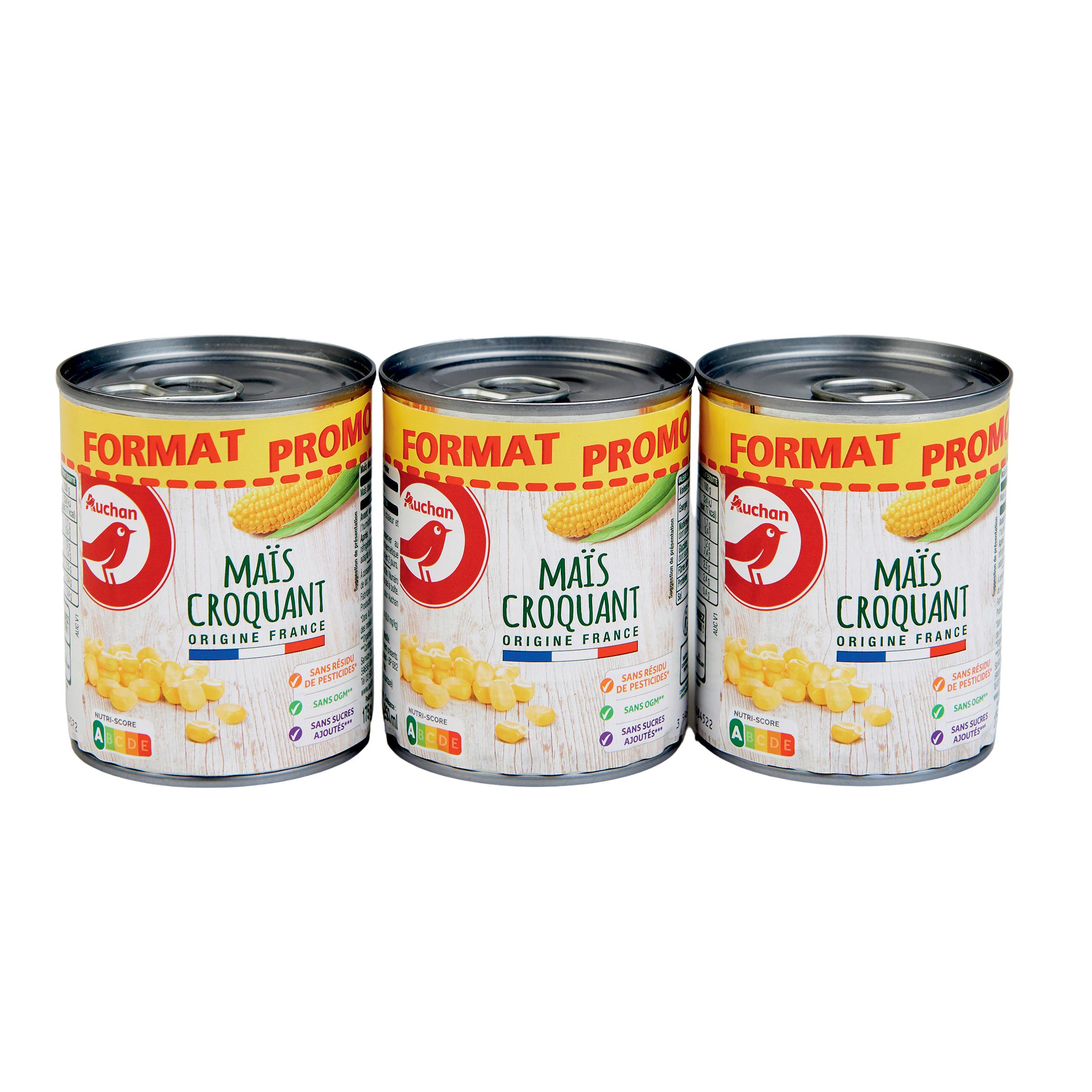 Voir la diapositive 3 : AUCHAN Maïs croquant sans residu de pesticides 3x165g
