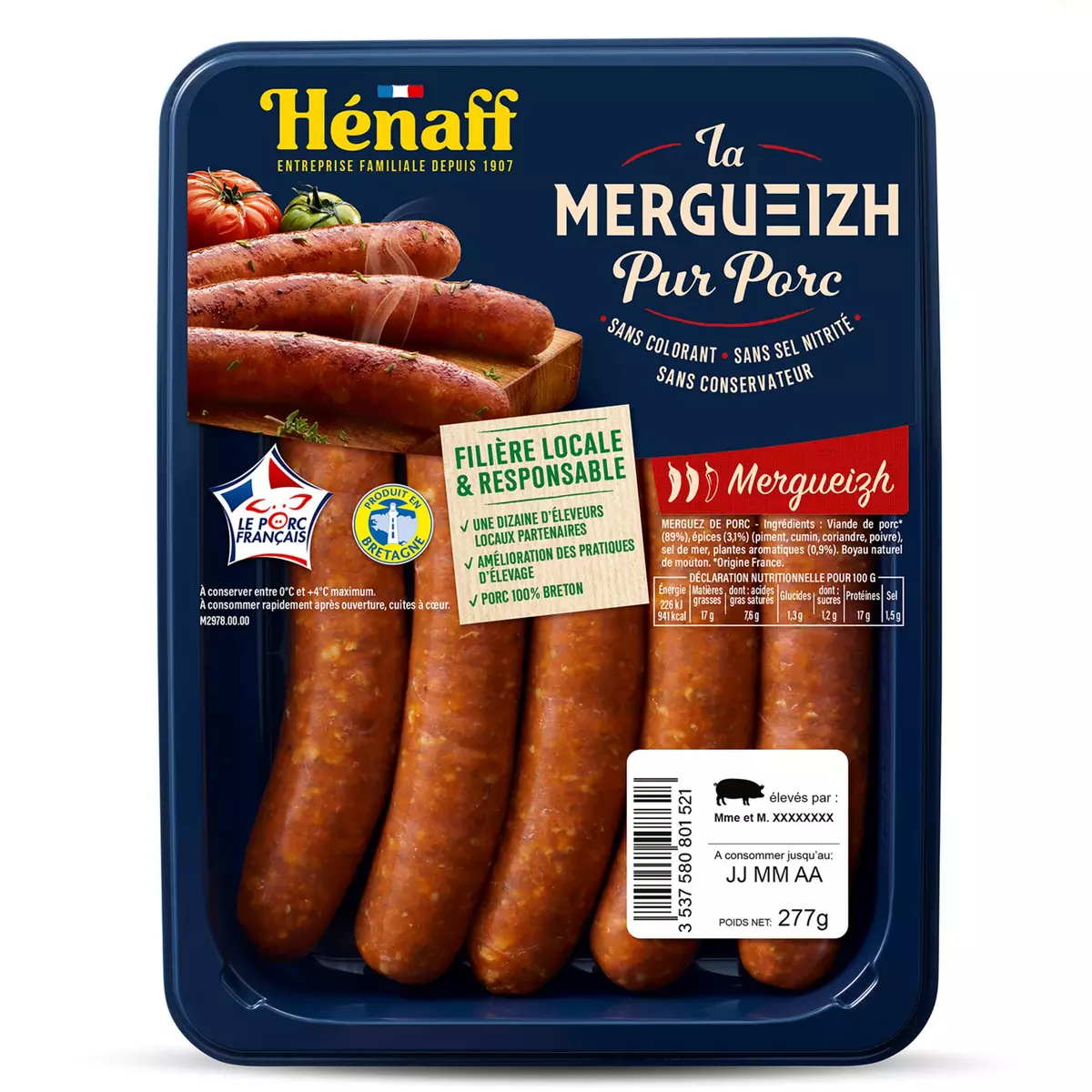 HENAFF Merguez pur porc 5 pièces 277g