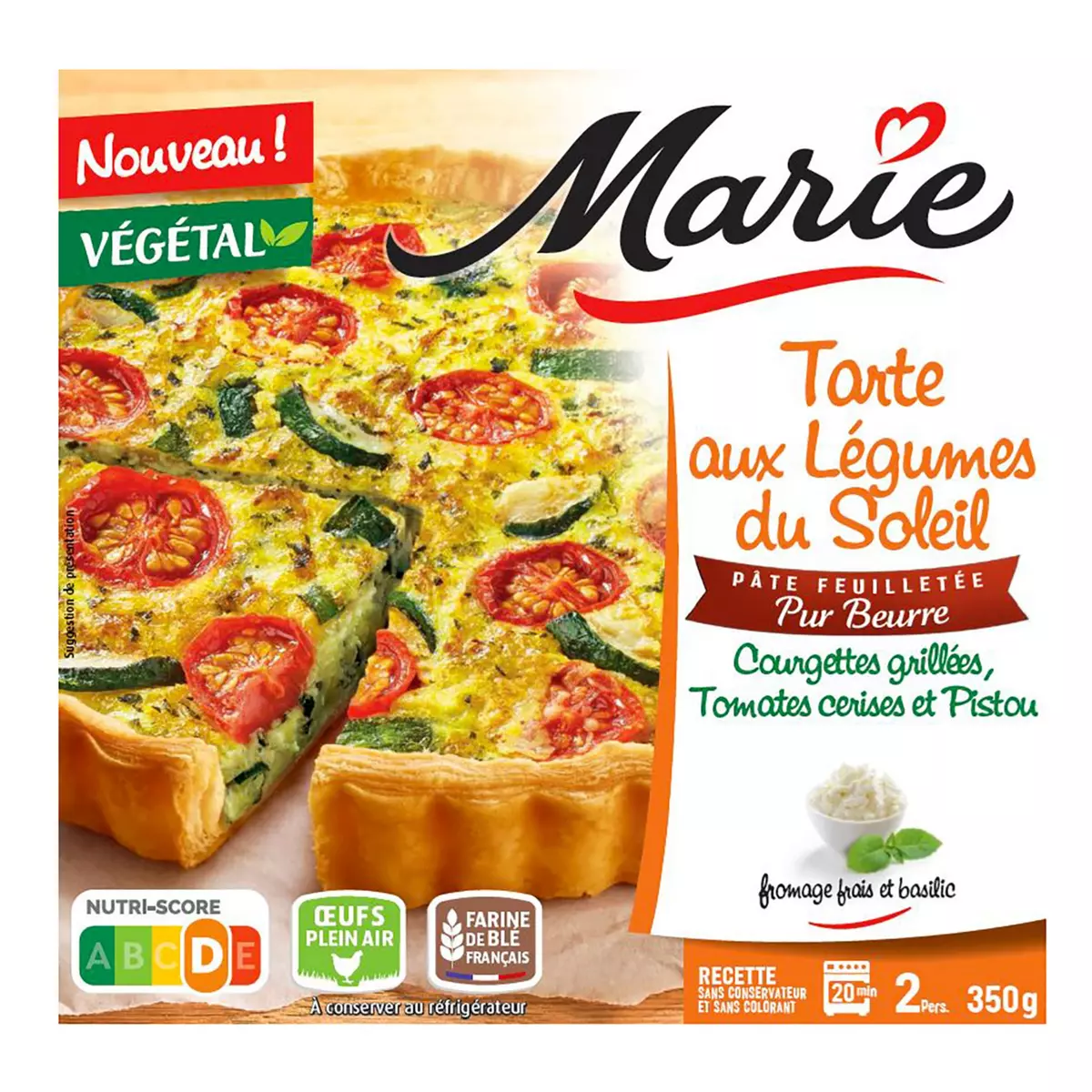 MARIE Tarte végétale aux légumes du soleil 2 personnes 350g
