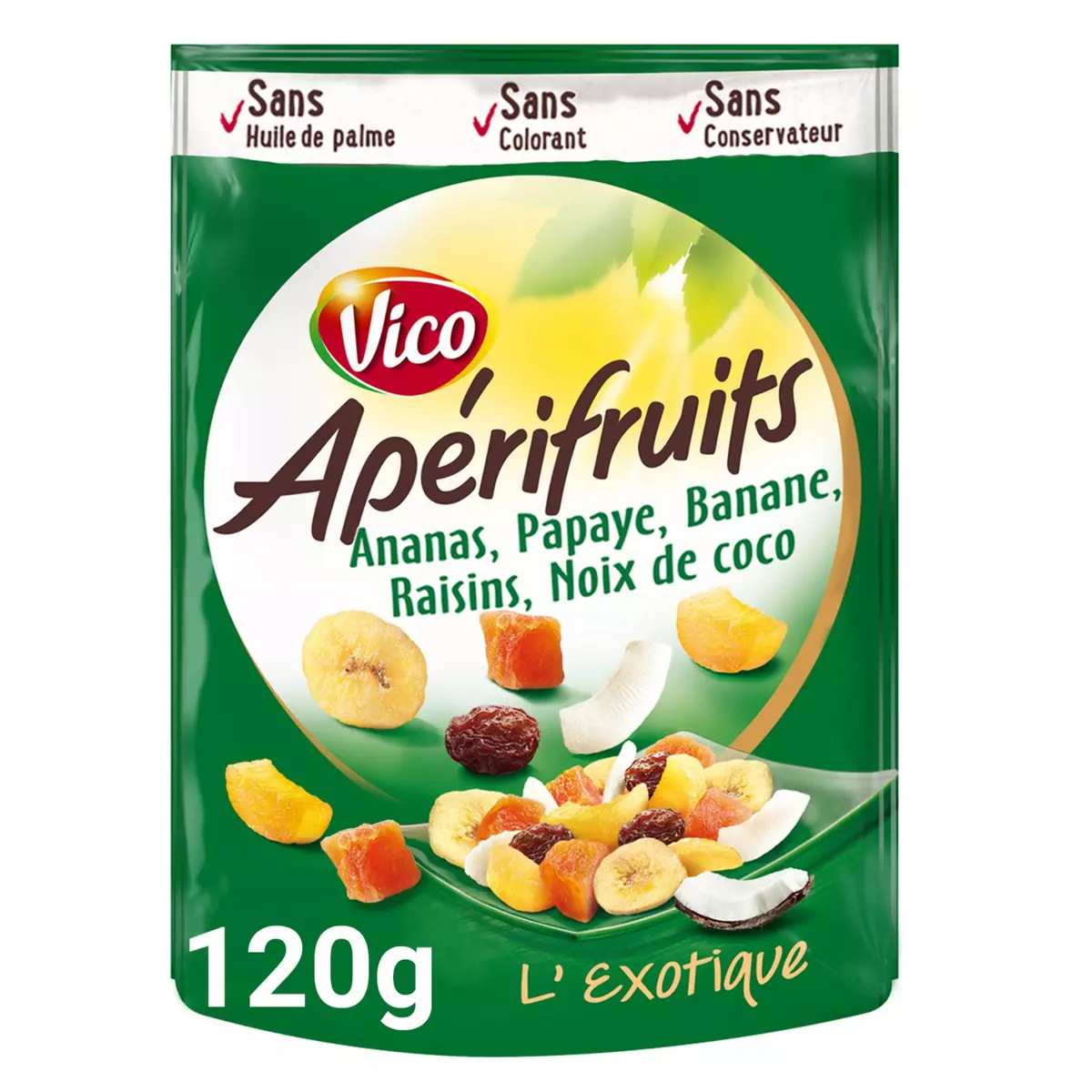 VICO Apérifruits l'exotique ananas papaye banane raisins et noix de coco 120g