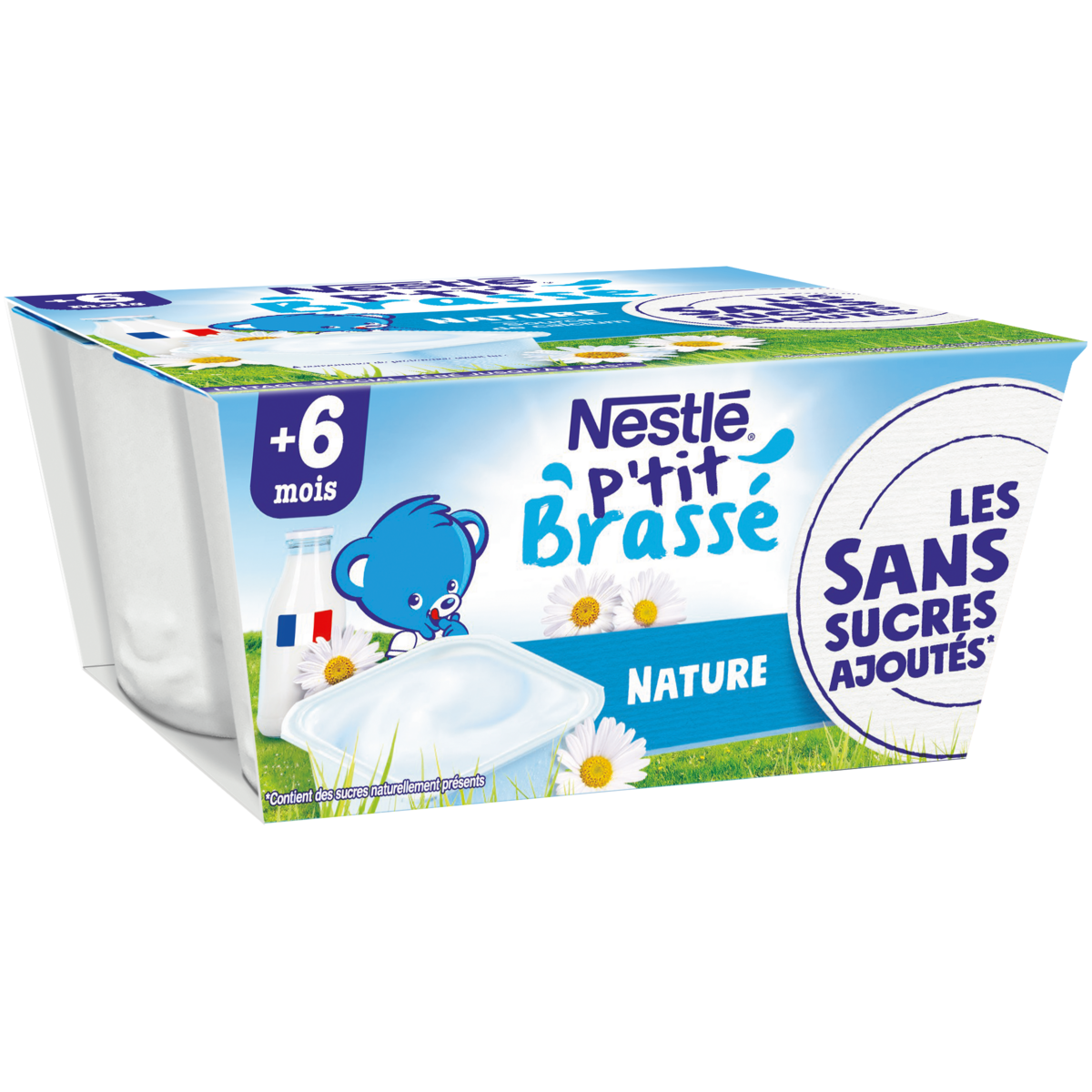NESTLE P'tit Brassé pot dessert brassé nature sans sucres ajoutés dès 6 mois 4x100g