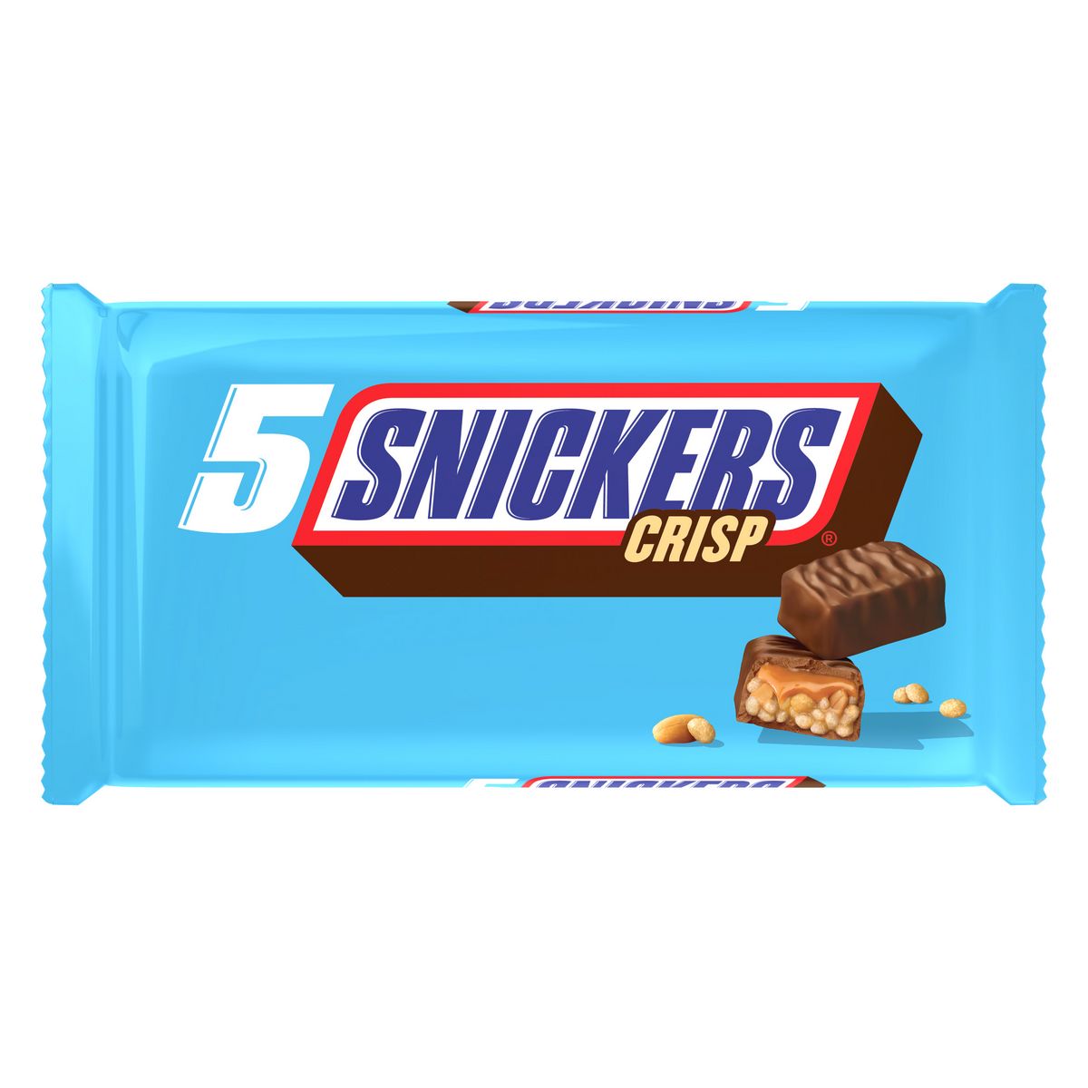 SNICKERS Crisp barre chocolatée caramel cacahuètes riz soufflé 5 barres 200g