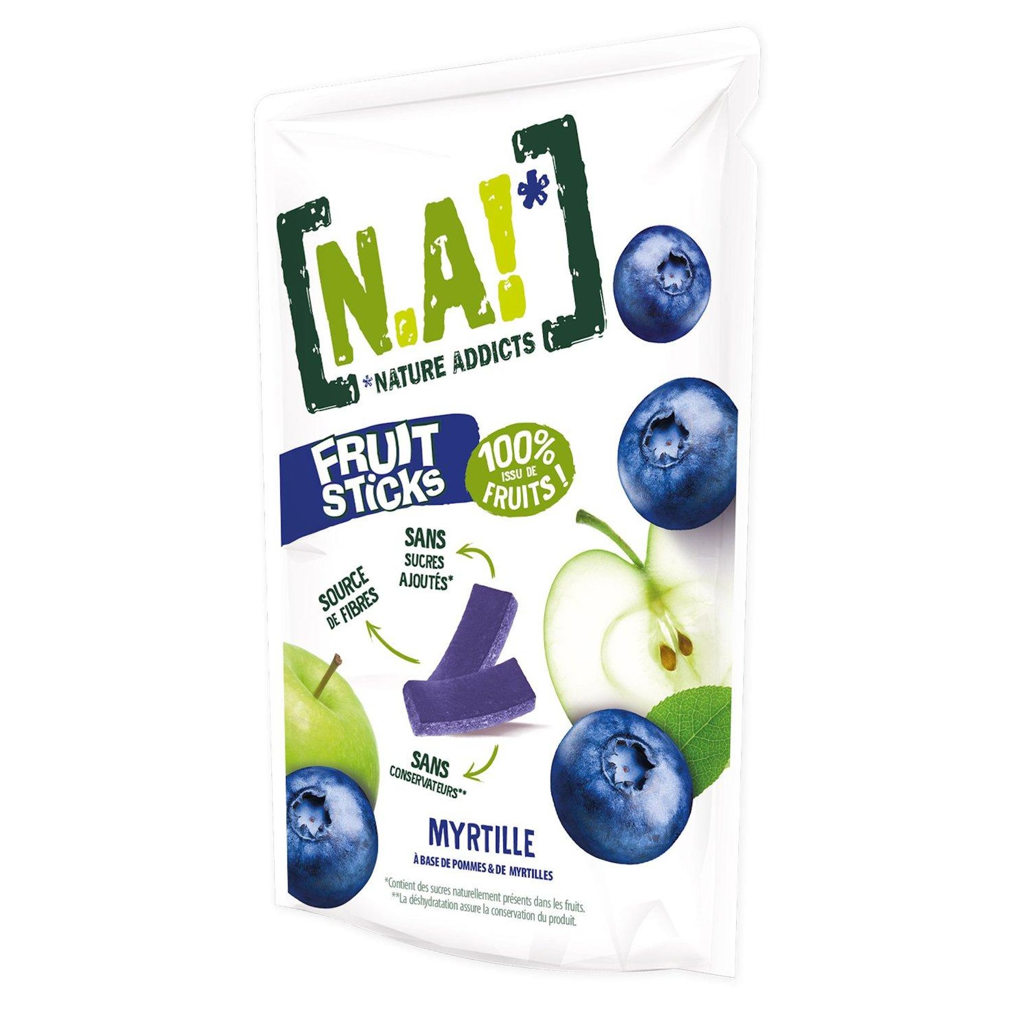 Voir la diapositive 2 : NATURE ADDICTS Sticks à base de purées et jus concentrés de myrtilles 40g