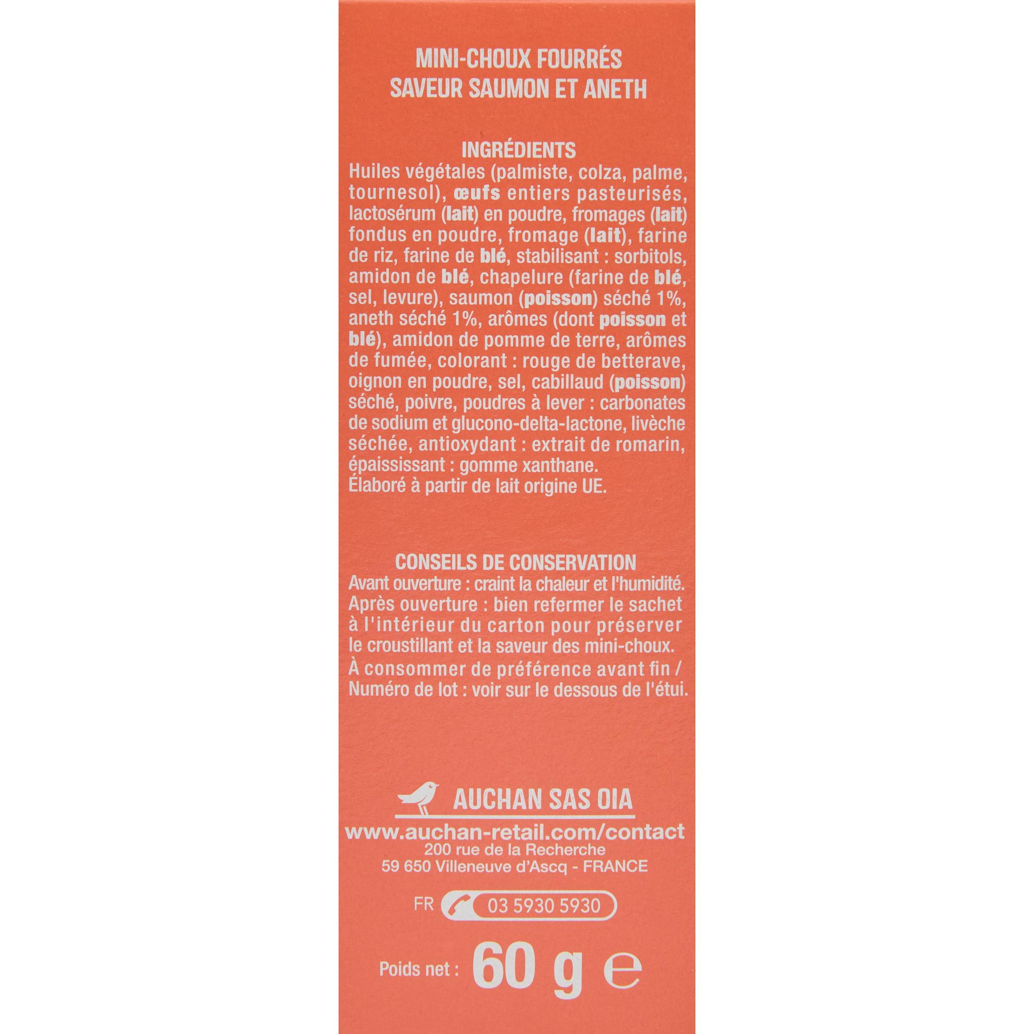 Voir la diapositive 2 : AUCHAN Mini choux saveur saumon et aneth 60g
