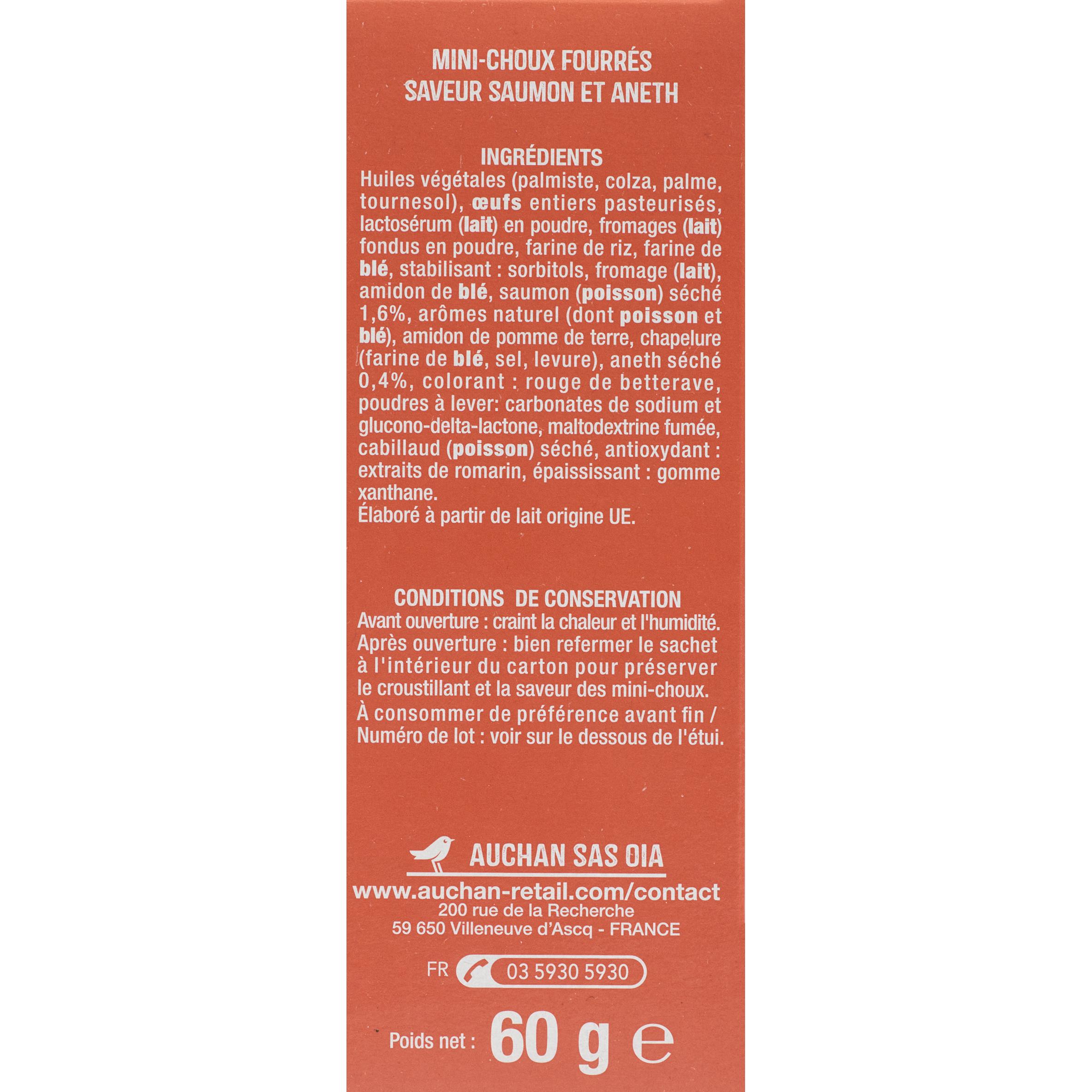 Voir la diapositive 3 : AUCHAN Mini choux saveur saumon et aneth 60g