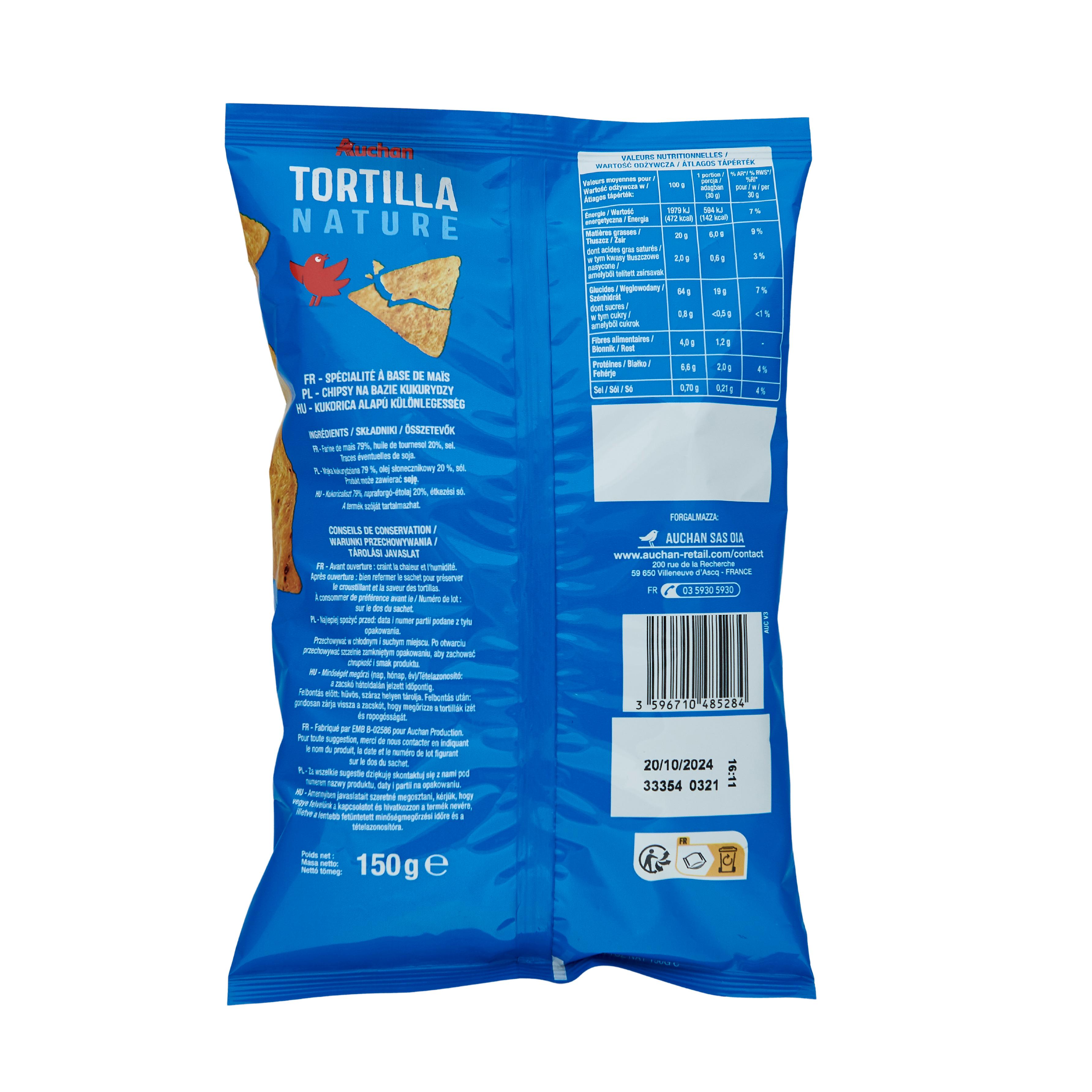 Voir la diapositive 3 : AUCHAN Chips tortillas nature 150g