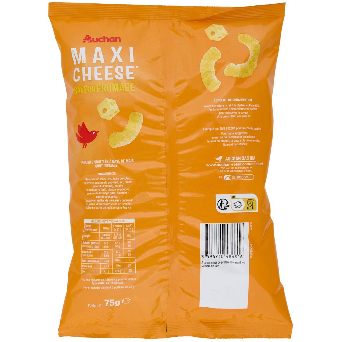 AUCHAN Maxi Cheese biscuits soufflés saveur fromage 75g