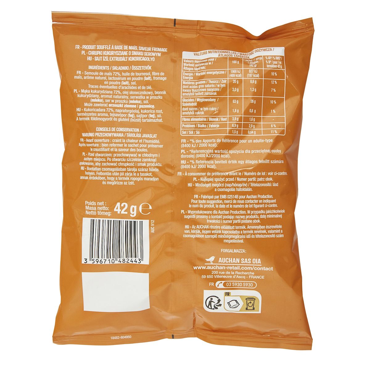 AUCHAN Biscuits soufflés au fromage 42g