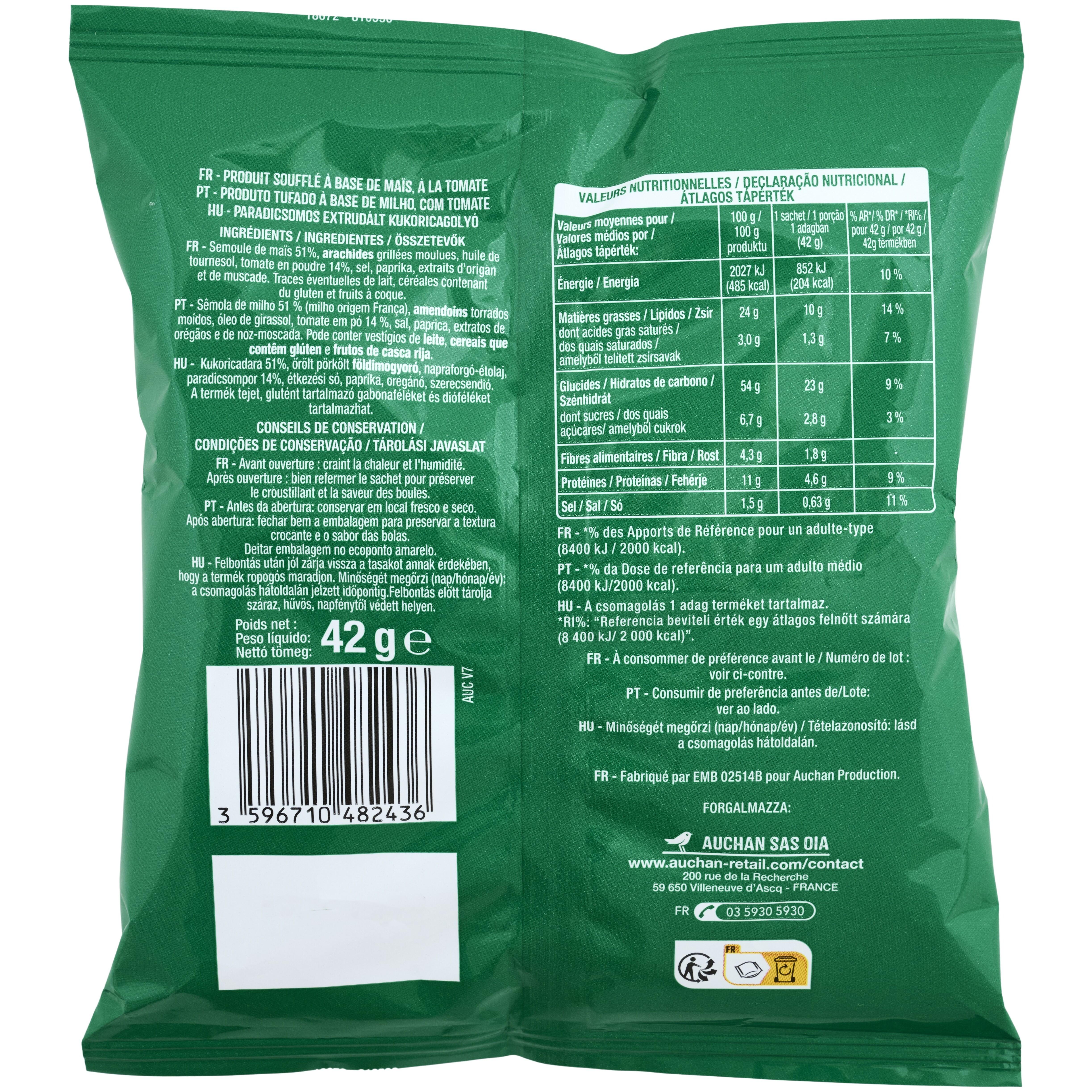 Voir la diapositive 2 : AUCHAN Biscuits soufflés à la tomate 42g