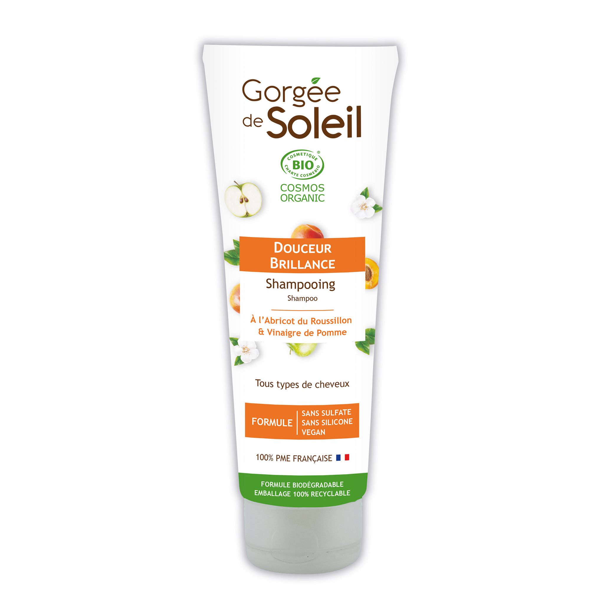 GORGEE DE SOLEIL Shampooing douceur brillance bio à l'abricot du Roussillon et vinaigre de Pomme tous types de cheveux 250ml