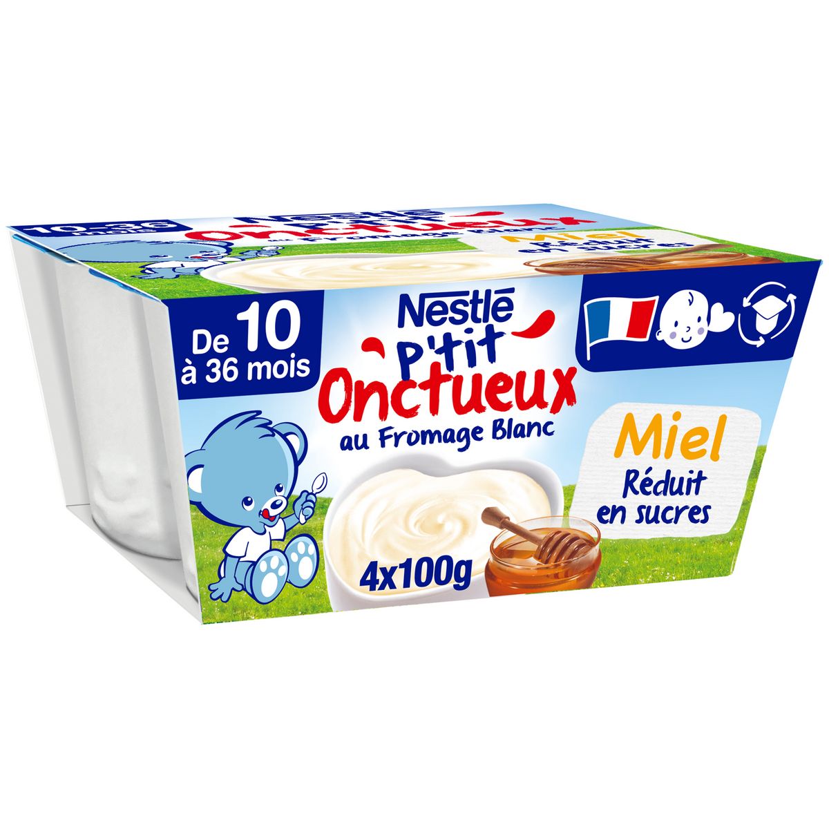 NESTLE P'tit Onctueux pot dessert lacté fromage blanc au miel dès 10 mois 4x100g