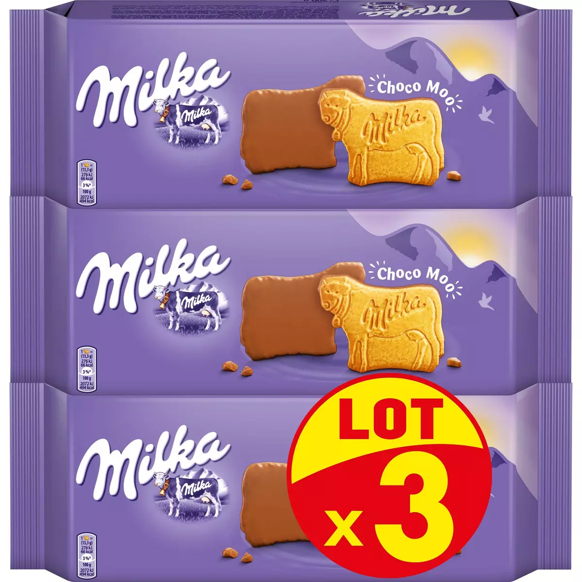 MILKA Choco Moo biscuits nappés chocolat au lait 3x200g