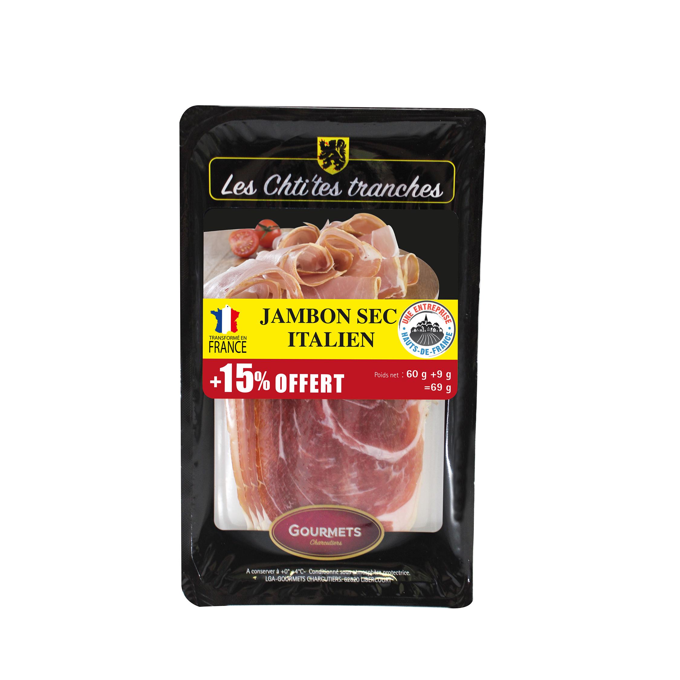 LES CHTI'TES TRANCHES Jambon sec italien 60g+15% offert =69g 69g