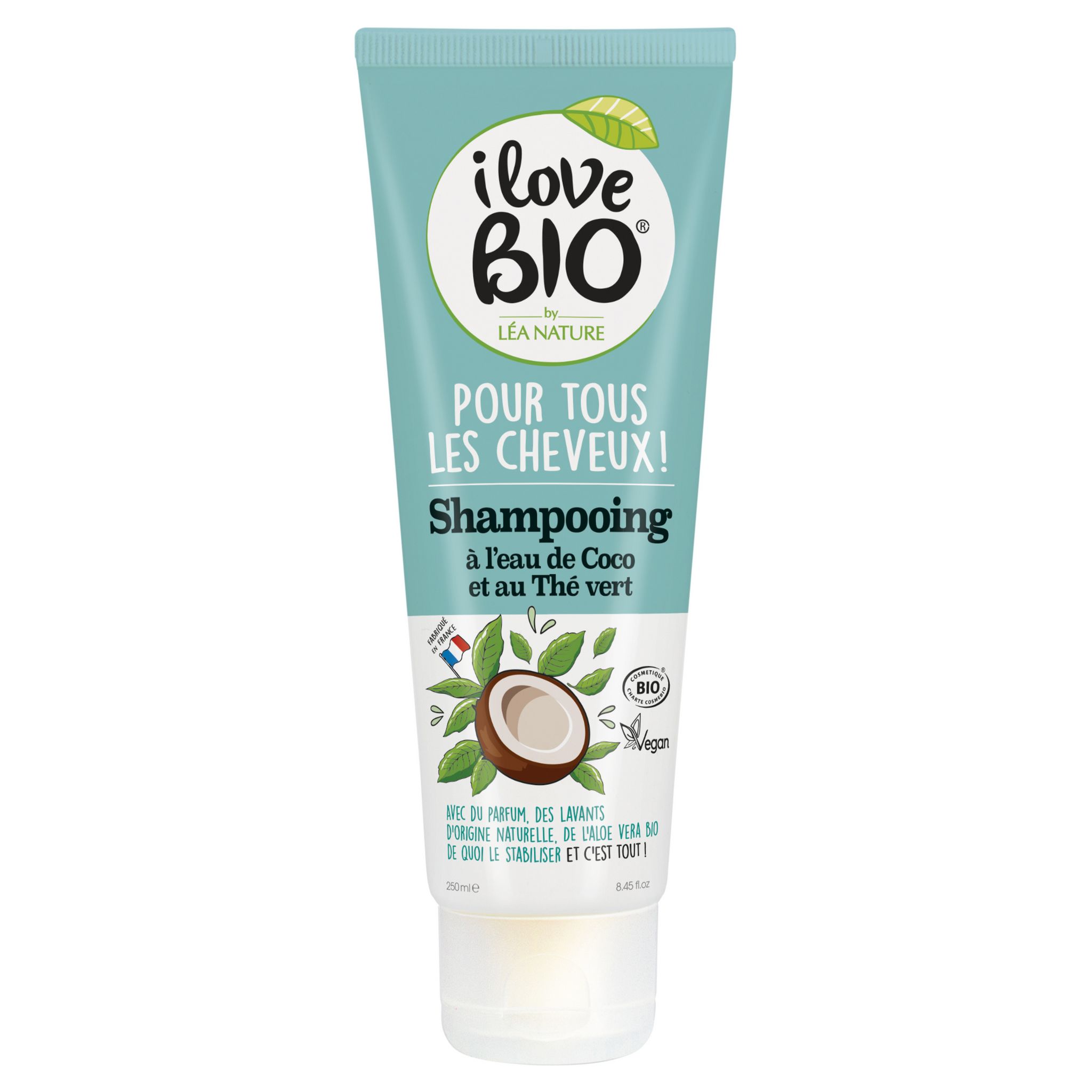 I LOVE BIO Shampooing à l'eau de coco et au thé vert pour tous les cheveux 250ml