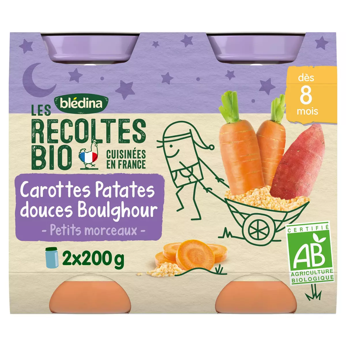 BLEDINA Petits Pots carottes patates douces boulghour bio dès 8 mois 2x200g